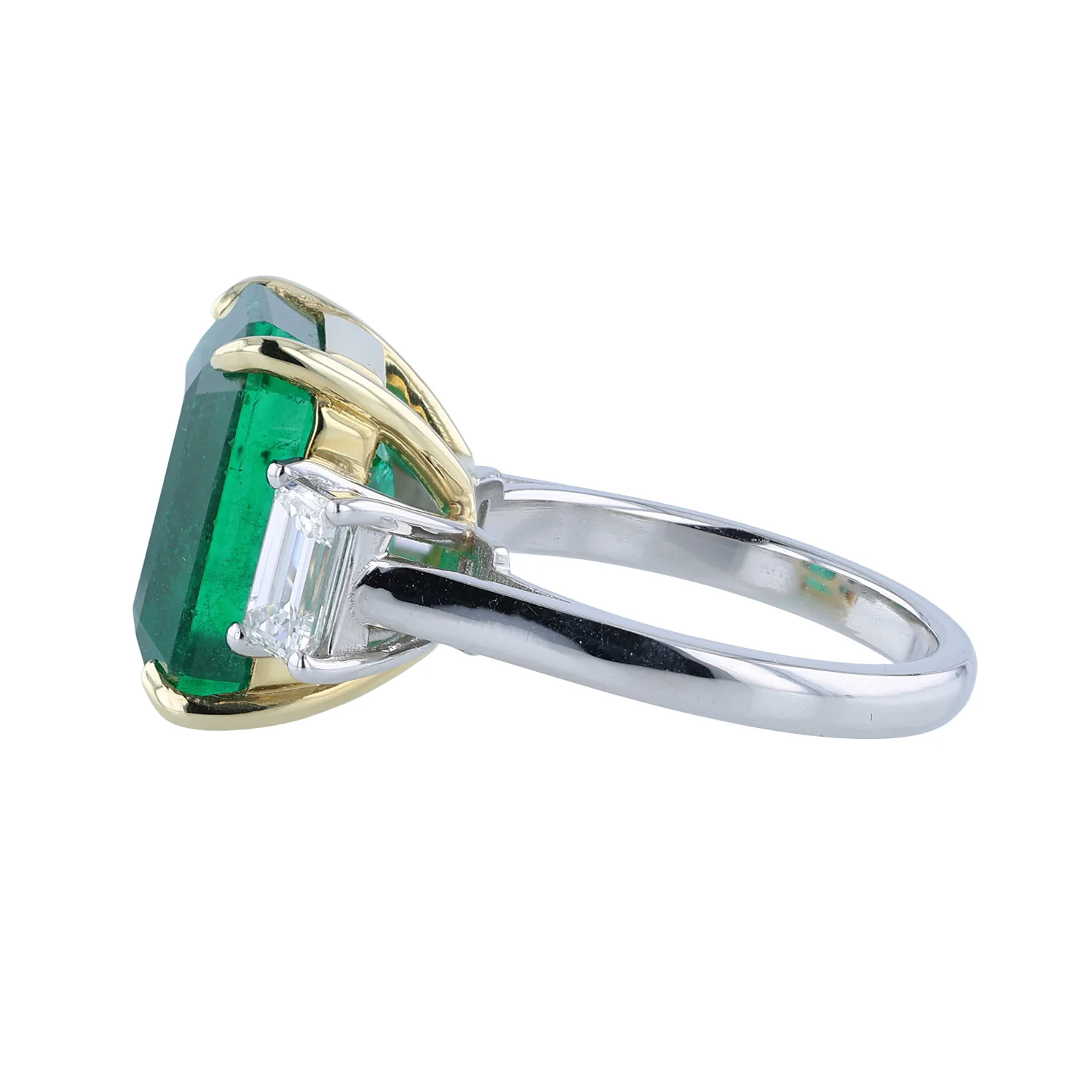 Platinum and 18K 9.64ct Emerald and 1.08 CTW Diamond Three Stone Ring - Image 2