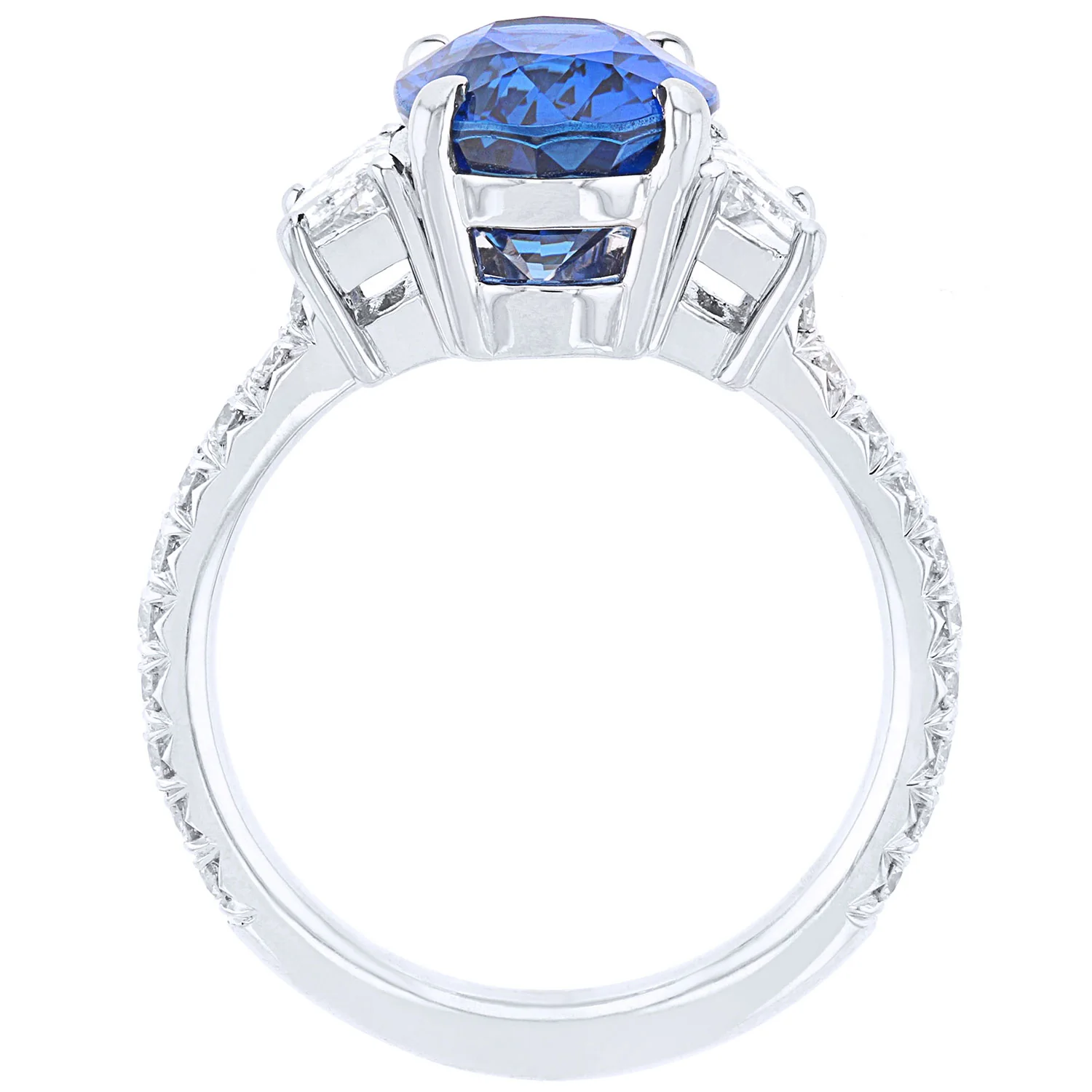 Platinum 5.33ct Blue Sapphire and Diamond Three Stone Ring - Image 3