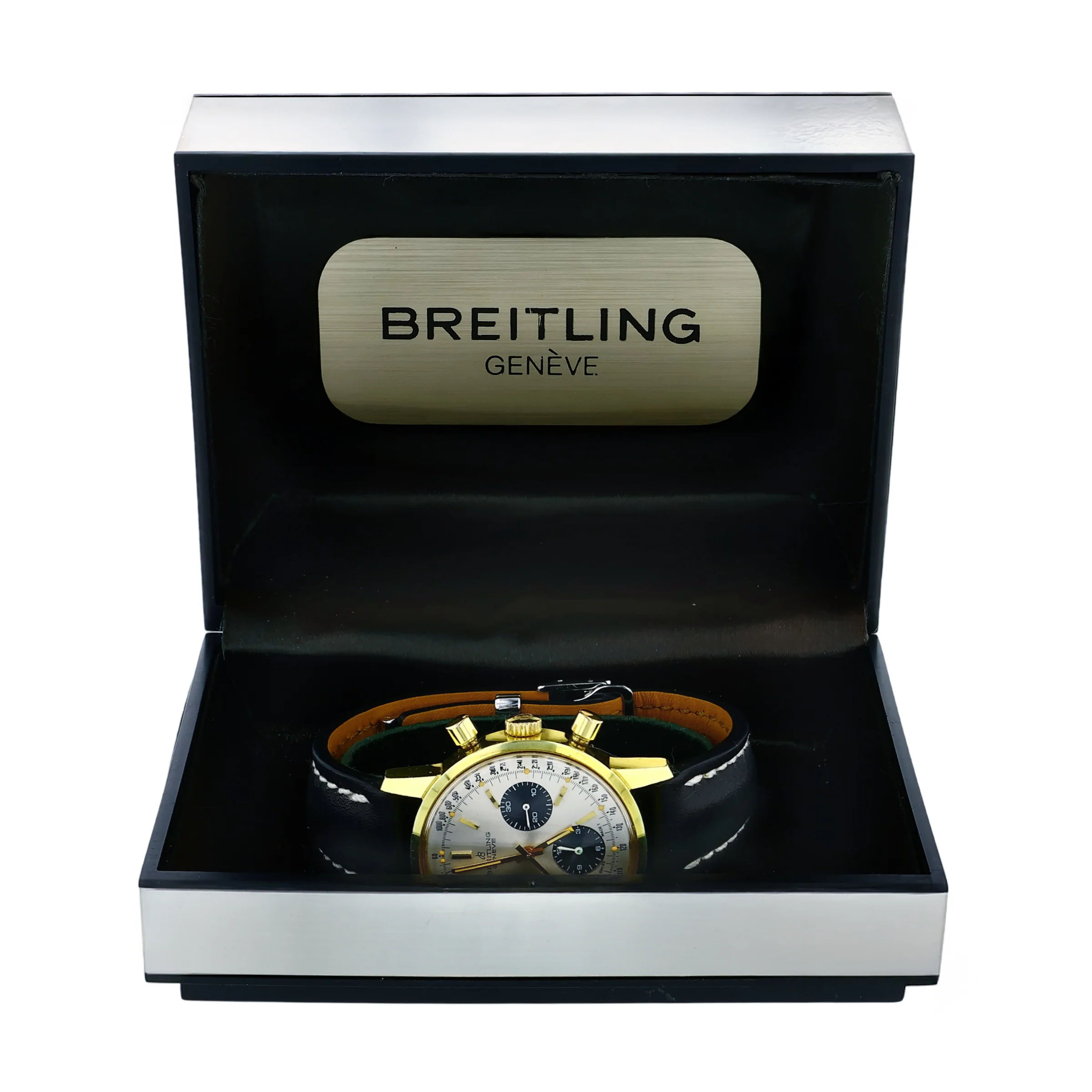 Pre-Owned 38mm 18k YG Plated Stainless Steel Breitling 'Long Playing' 815 Chronograph Vintage - Image 7