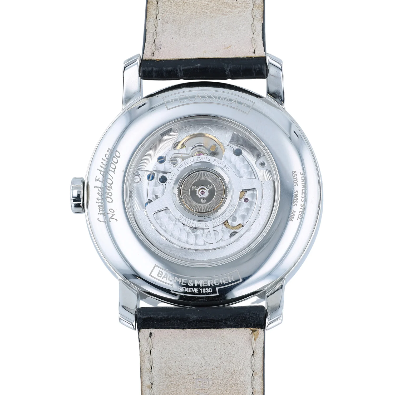 Pre-Owned Baume & Mercier 42mm Classima Annual Calendar Big Date Silver Roman dial Black Leather Strap Automatic - Image 4