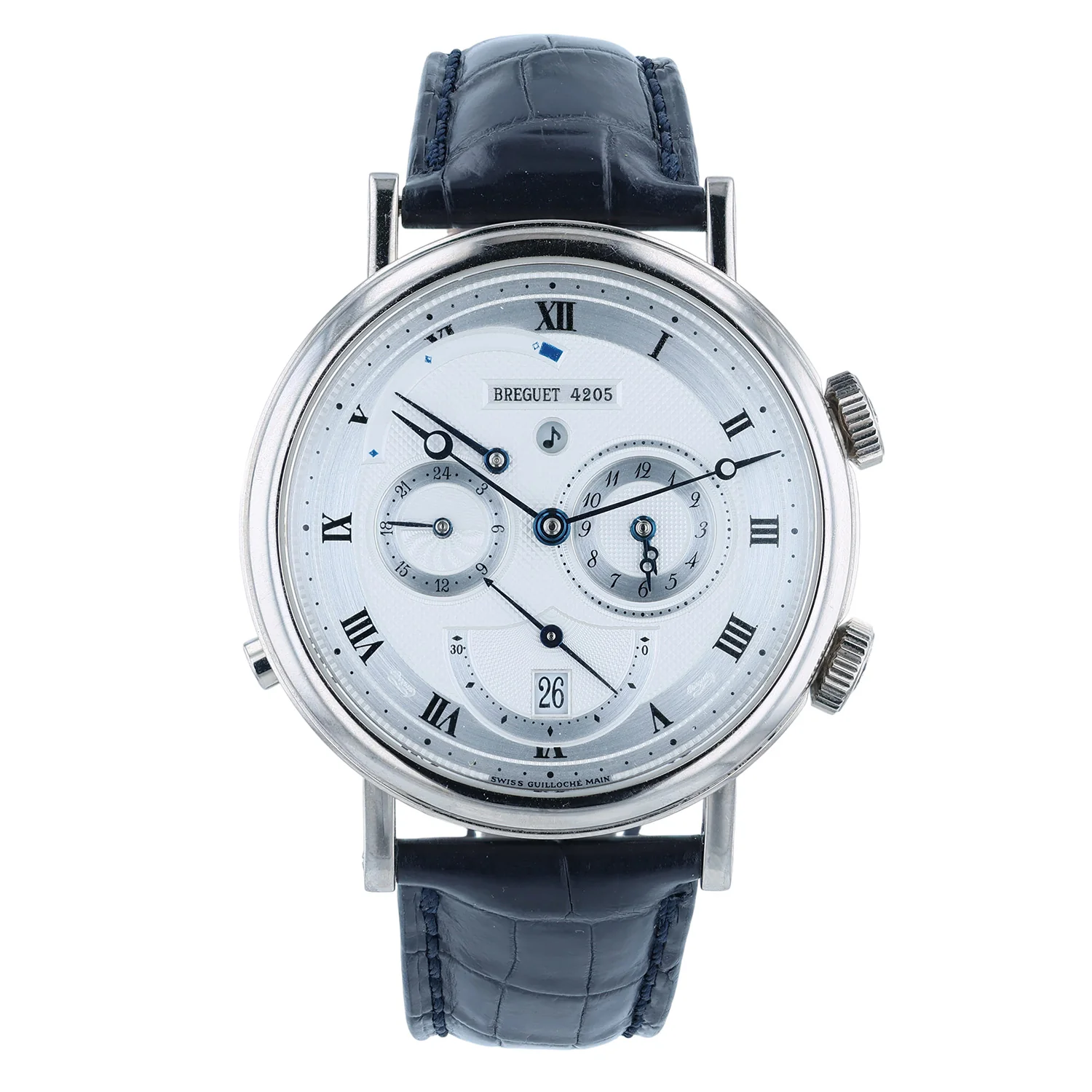 Pre-Owned Breguet Classique 39mm White Gold Silver Roman Alarm Le Reveil du Tsar Leather Strap