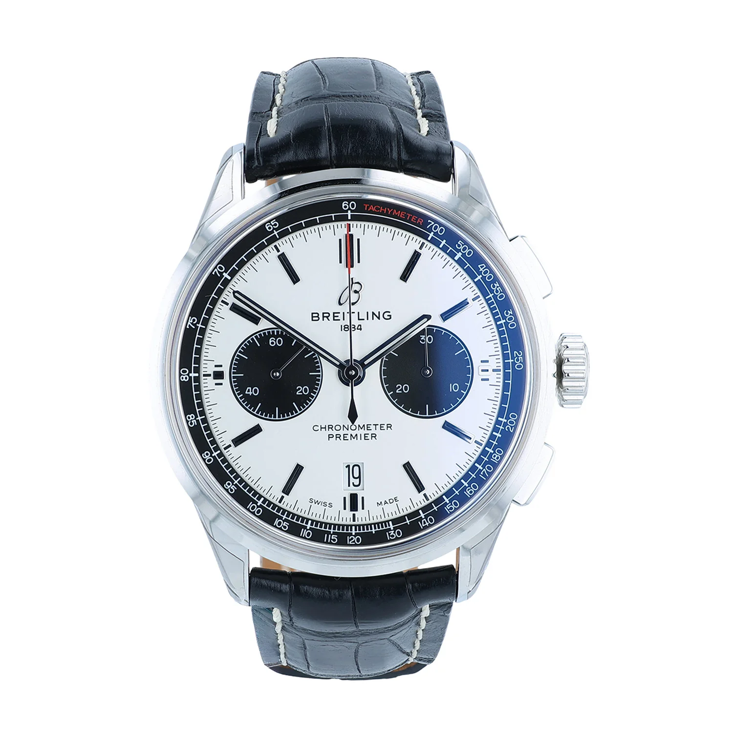 Pre-Owned Breitling 42mm Stainless Steel Premier B01 Black Leather Strap