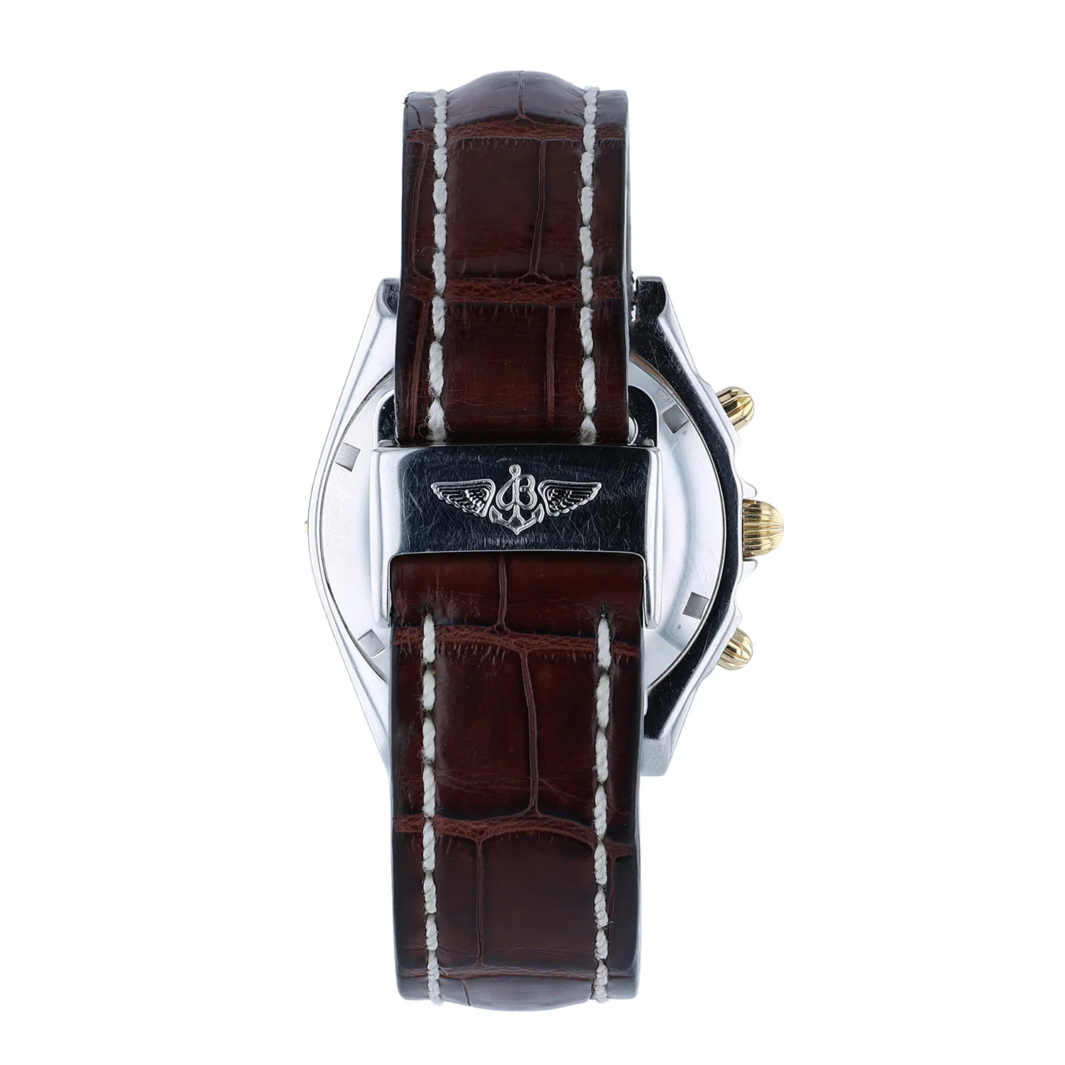 Pre-Owned Breitling Chronomat Steel 18K Gold White Dial Champagne Sub-dial Brown Leather Strap - Image 2