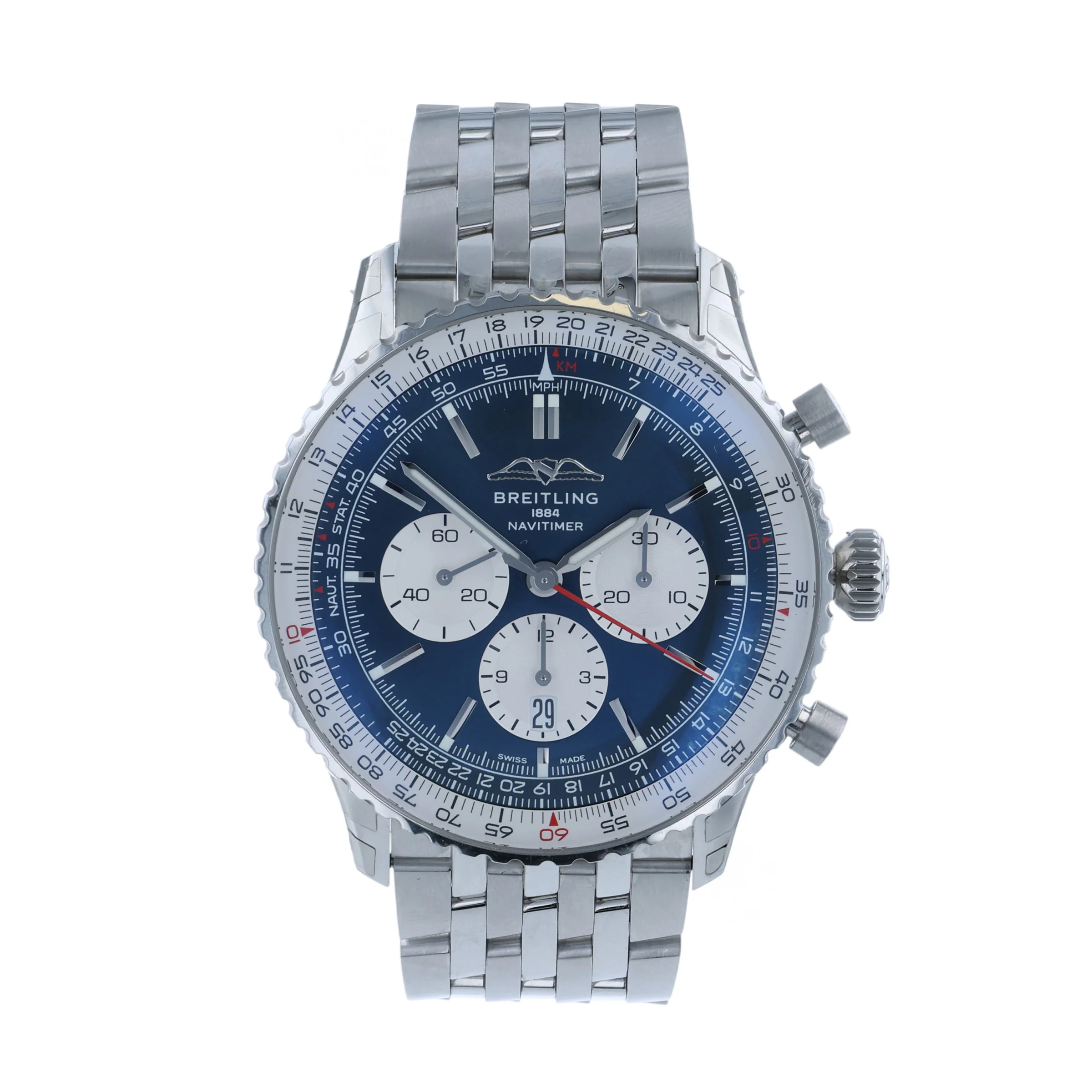 Pre-Owned Breitling Navitimer B01 Chronograph Blue Dial and White Subdial Bracelet AB0137 5 Years Warranty