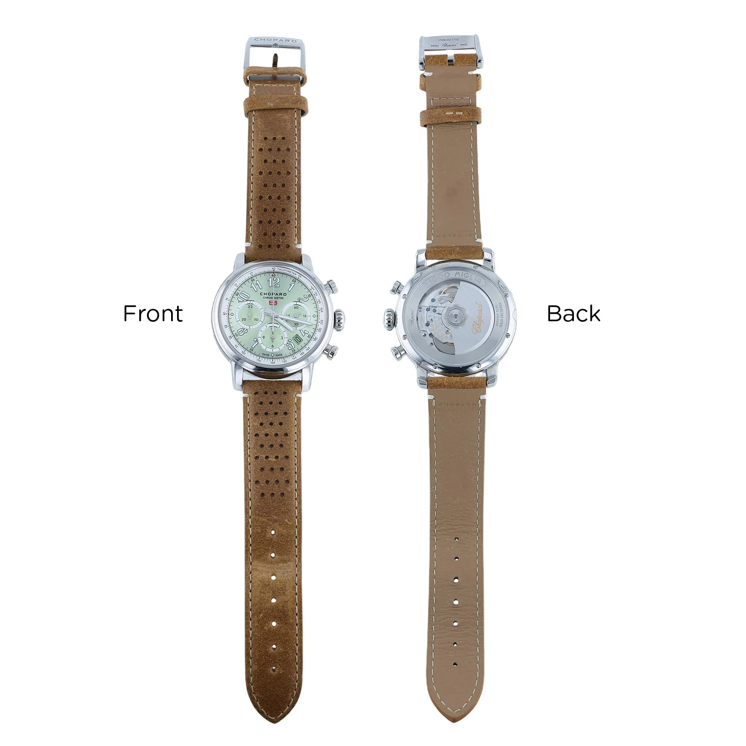 Pre-Owned Chopard 40.5 Stainles Steel "Mille Miglia" Rich Green Ghronograph Brown Leather Strap - Image 4