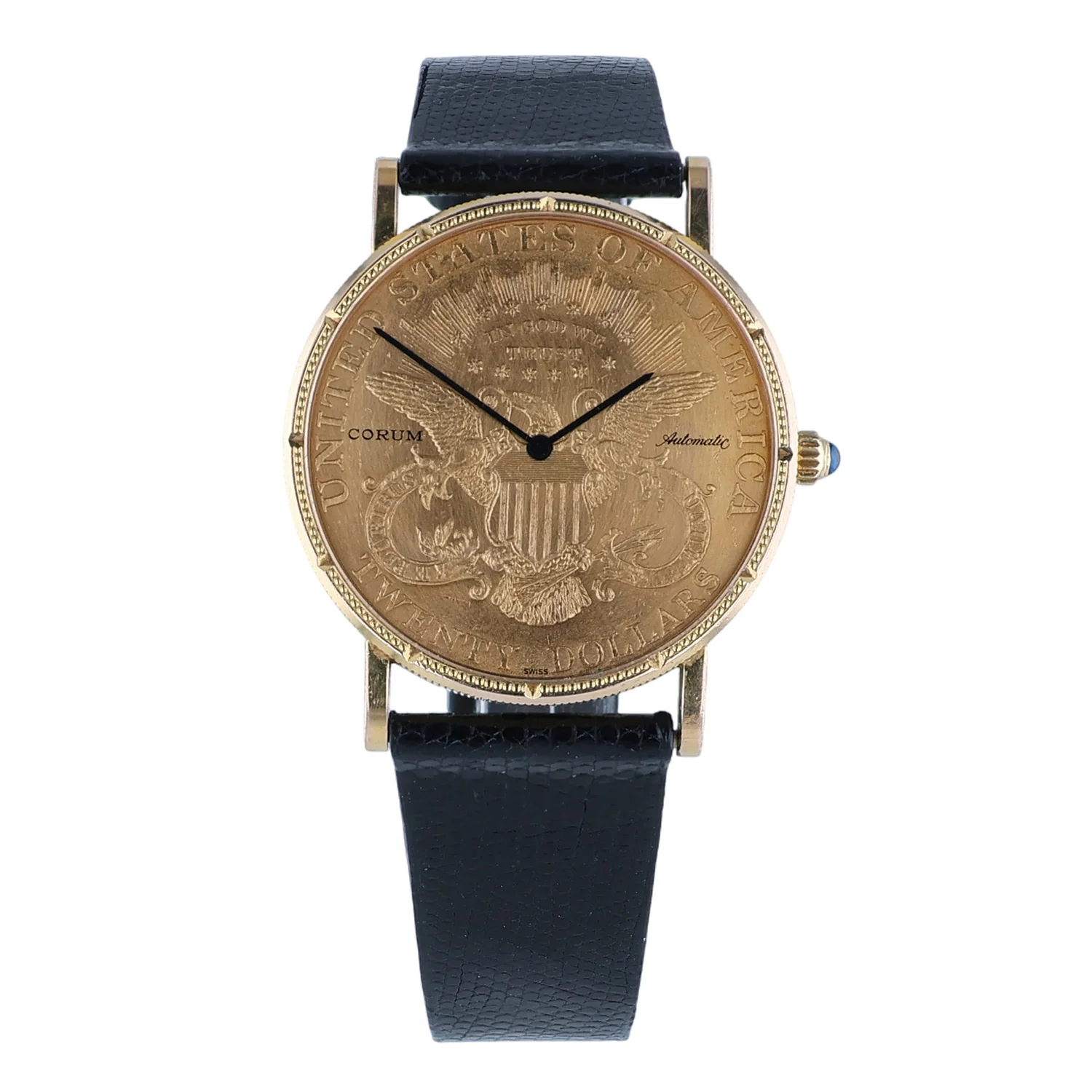Pre-Owned Corum 36mm Yellow Gold Coin Watch Eagle-liberty Black leather Strap