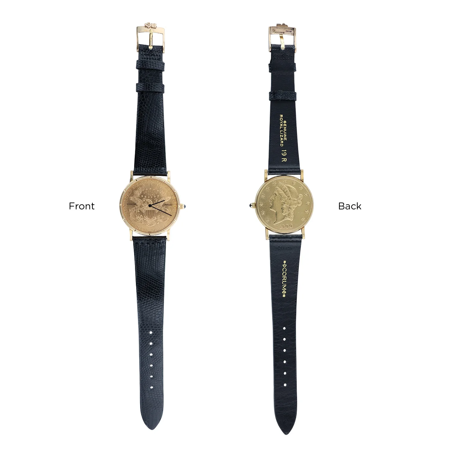 Pre-Owned Corum 36mm Yellow Gold Coin Watch Eagle-liberty Black leather Strap - Image 4