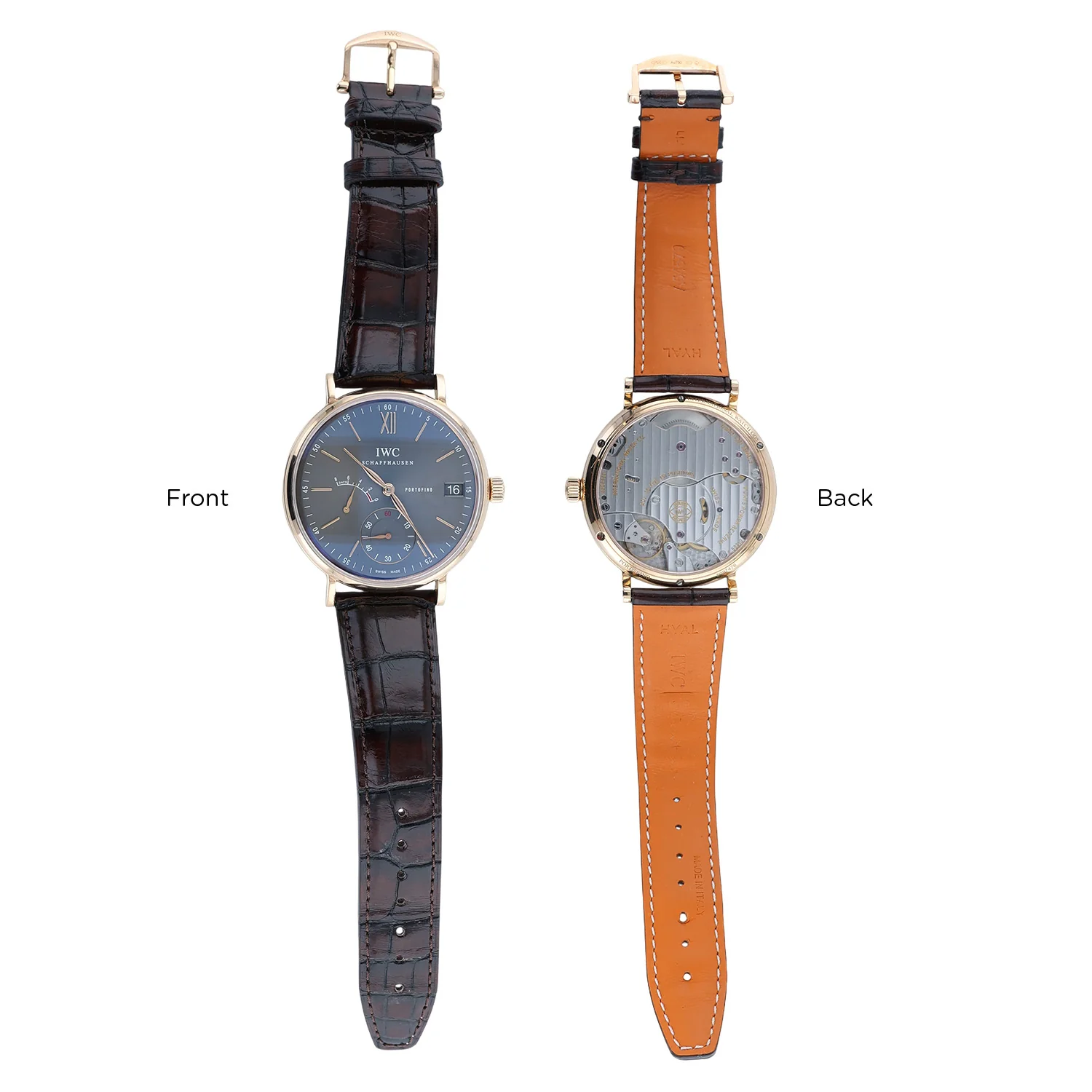 Pre-Owned IWC 45mm 18KT Rose Gold Portofino Hand-Wound Eight Days Brown Alligator Leather Strap - Image 4