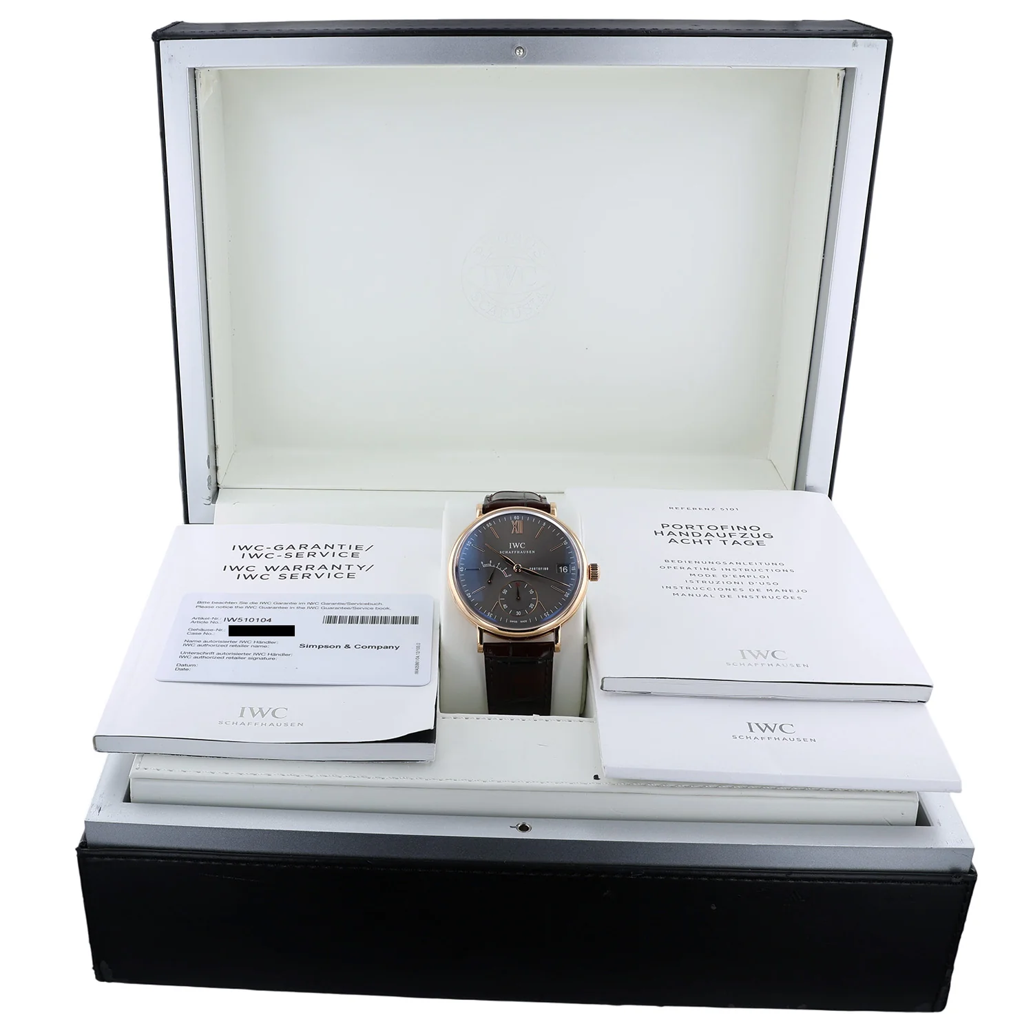 Pre-Owned IWC 45mm 18KT Rose Gold Portofino Hand-Wound Eight Days Brown Alligator Leather Strap - Image 5
