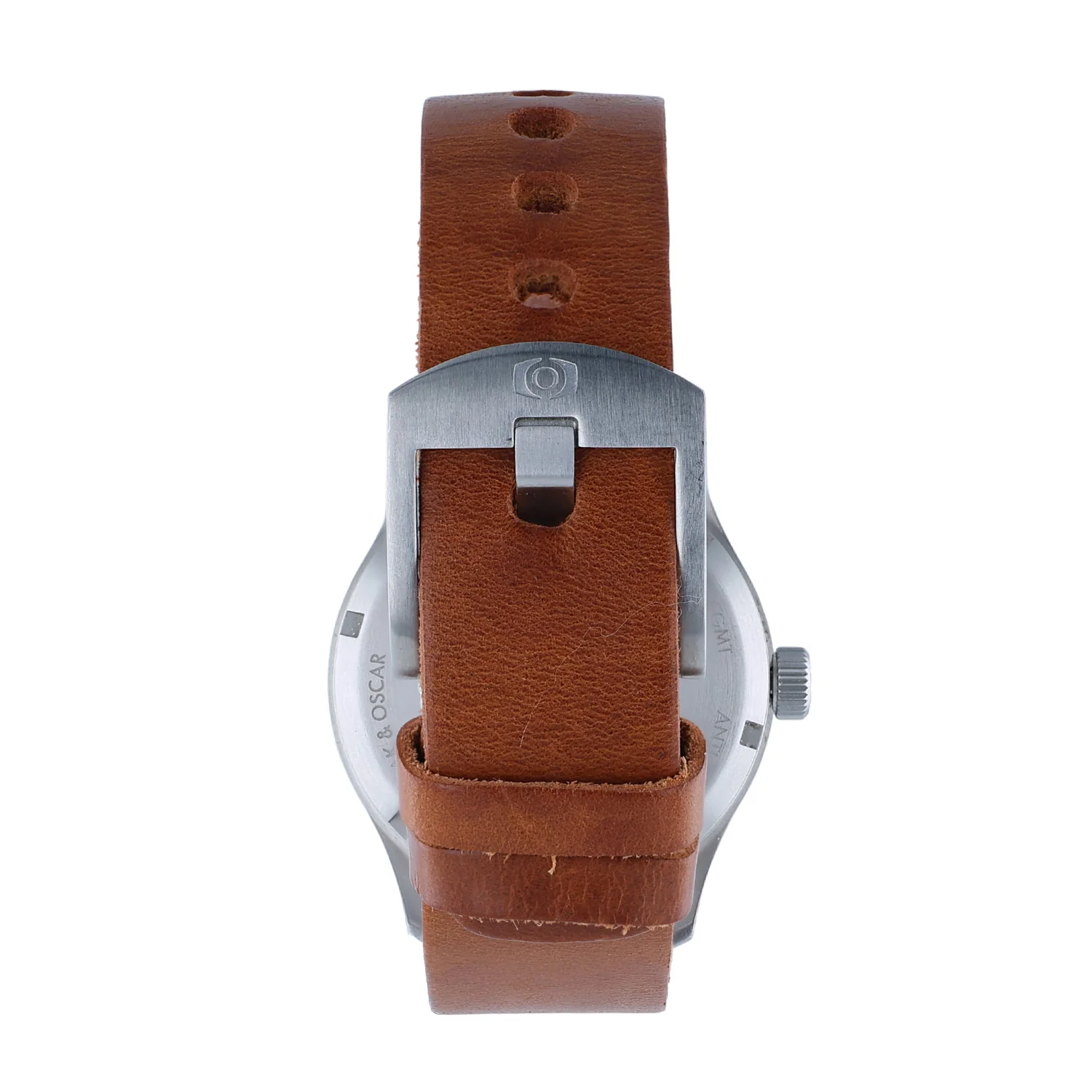 Pre-Owned Oak & Oscar 40MM Stainles Steel The Humboldt GMT Black Arabic Brown Strap - Image 2