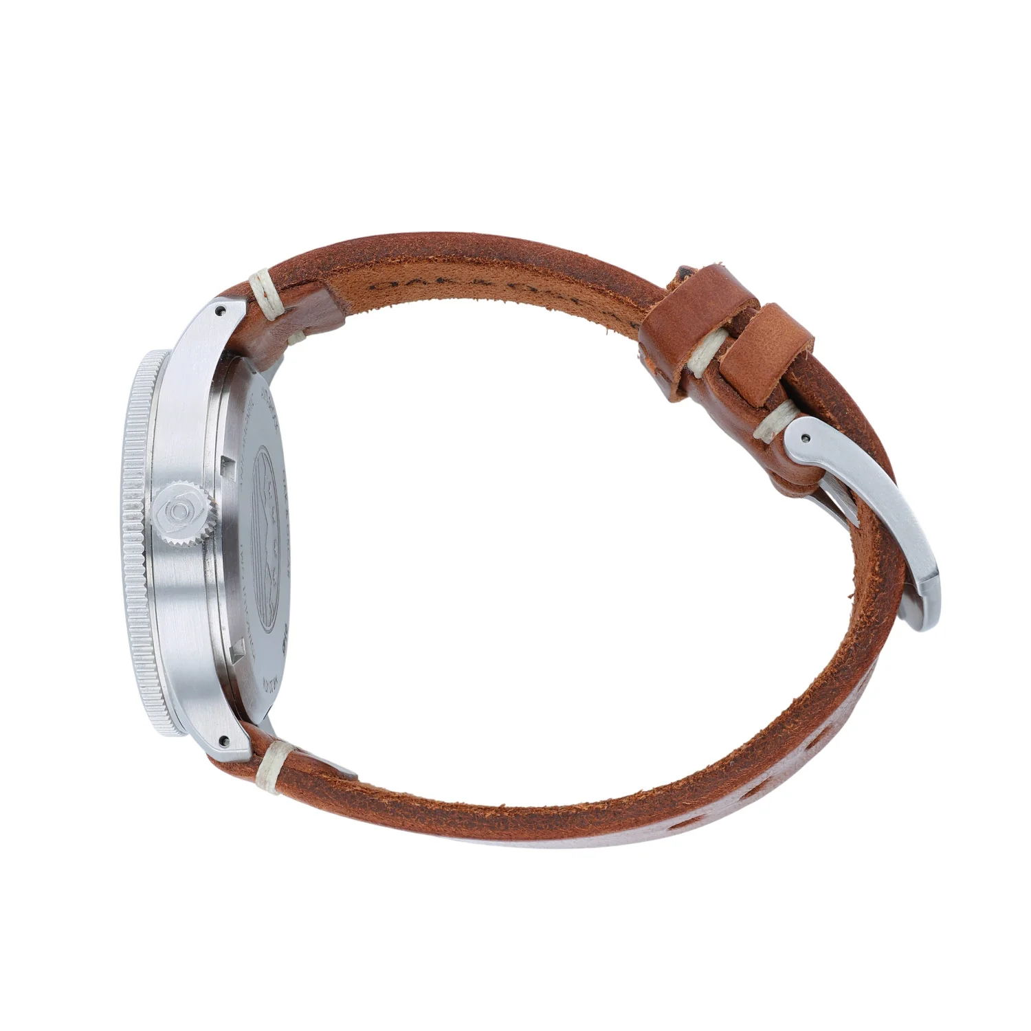 Pre-Owned Oak & Oscar 40MM Stainles Steel The Humboldt GMT Black Arabic Brown Strap - Image 3