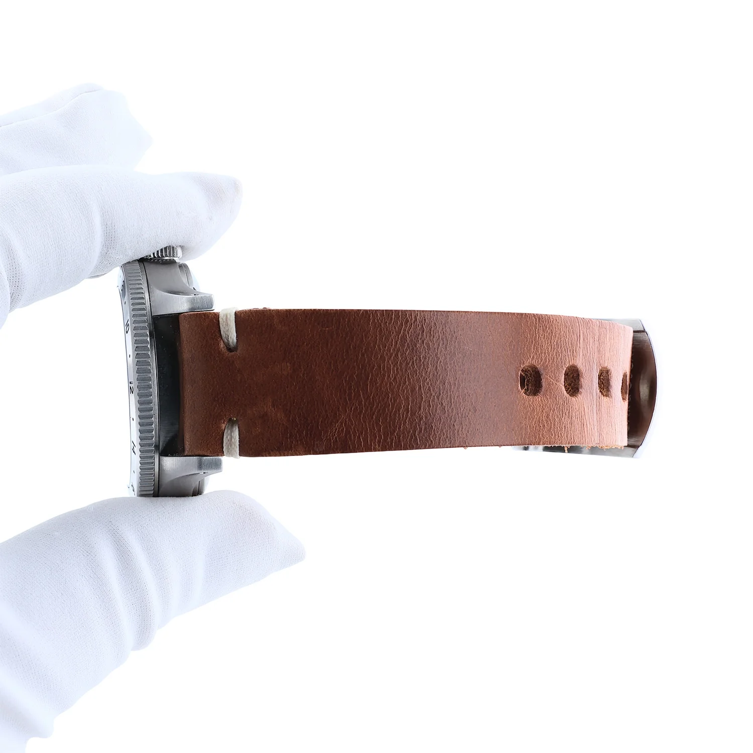 Pre-Owned Oak & Oscar 40MM Stainles Steel The Humboldt GMT Black Arabic Brown Strap - Image 4