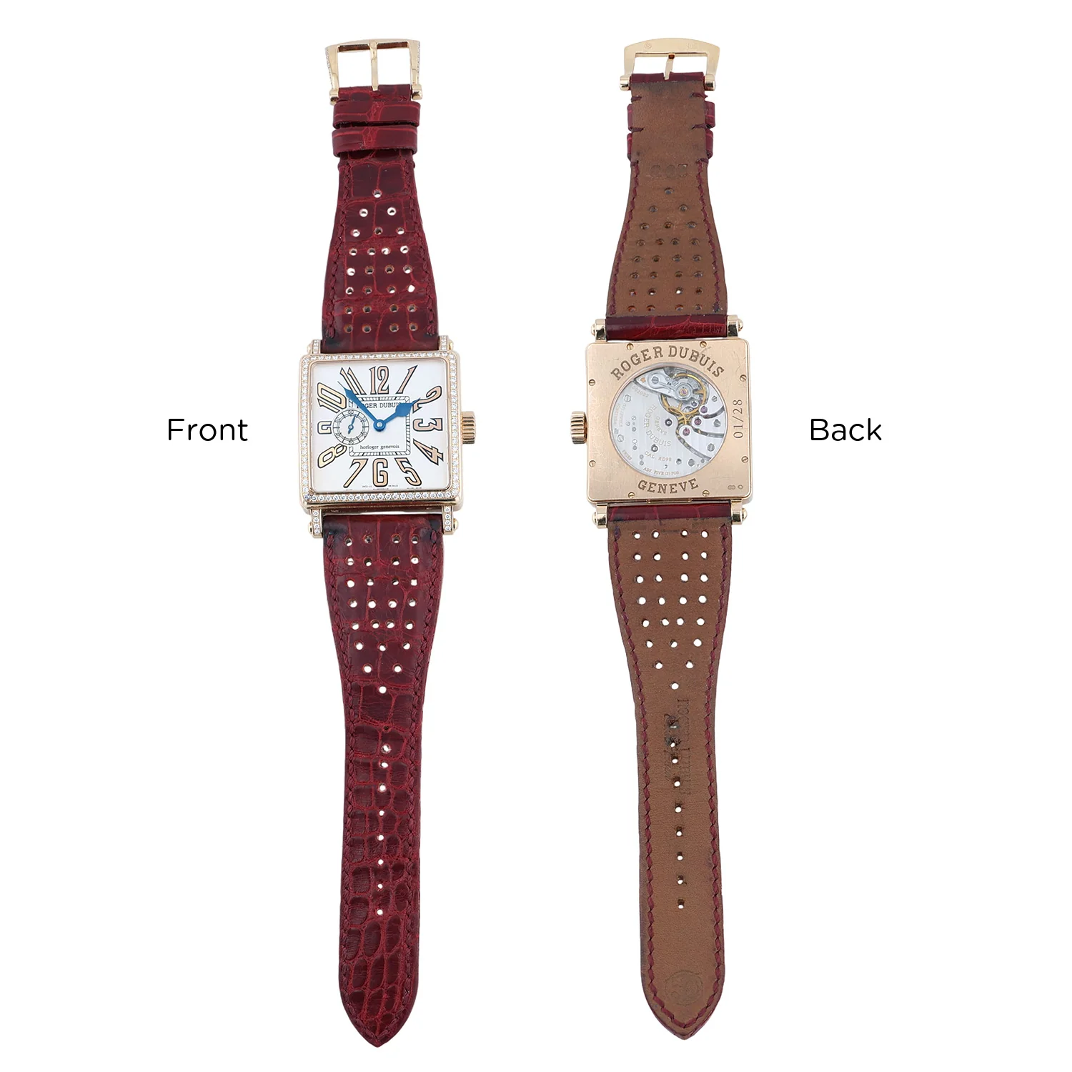 Pre-Owned Roger Dubuis Golden Square Ladies Watch 34mm, rose gold with 127 diamonds Burgundy Strap - Image 4