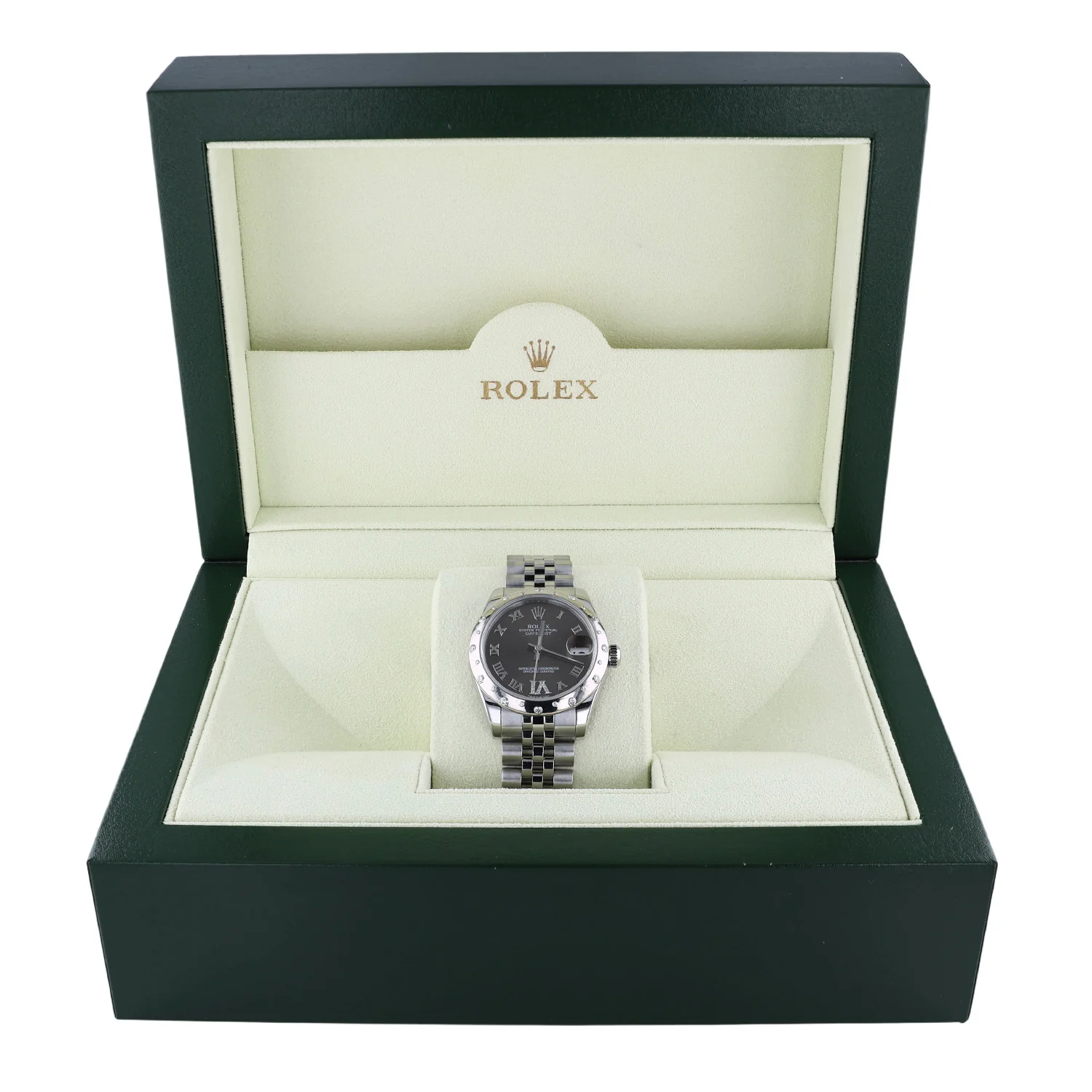 Pre-Owned Rolex 31mm Stainles Steel WG Brown Rom Diam 6 Oclock Scattered Diamond Bezel Jubilee Bracelet Model 178344 - Image 4