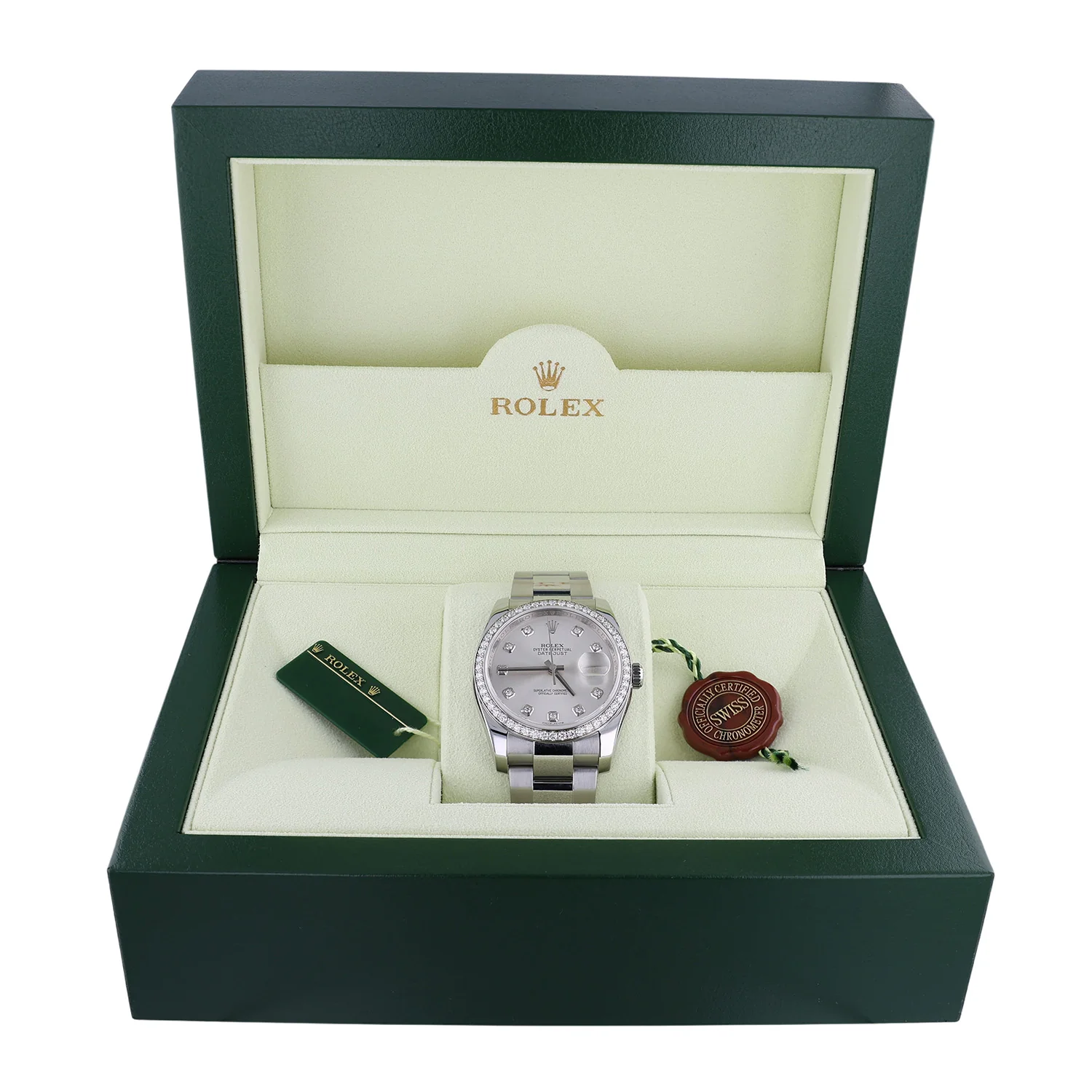 Pre-Owned Rolex 36mm SS/WG Datejust Silver Diamond Dial and Bezel Oyster Bracelet Model 116244 - Image 4
