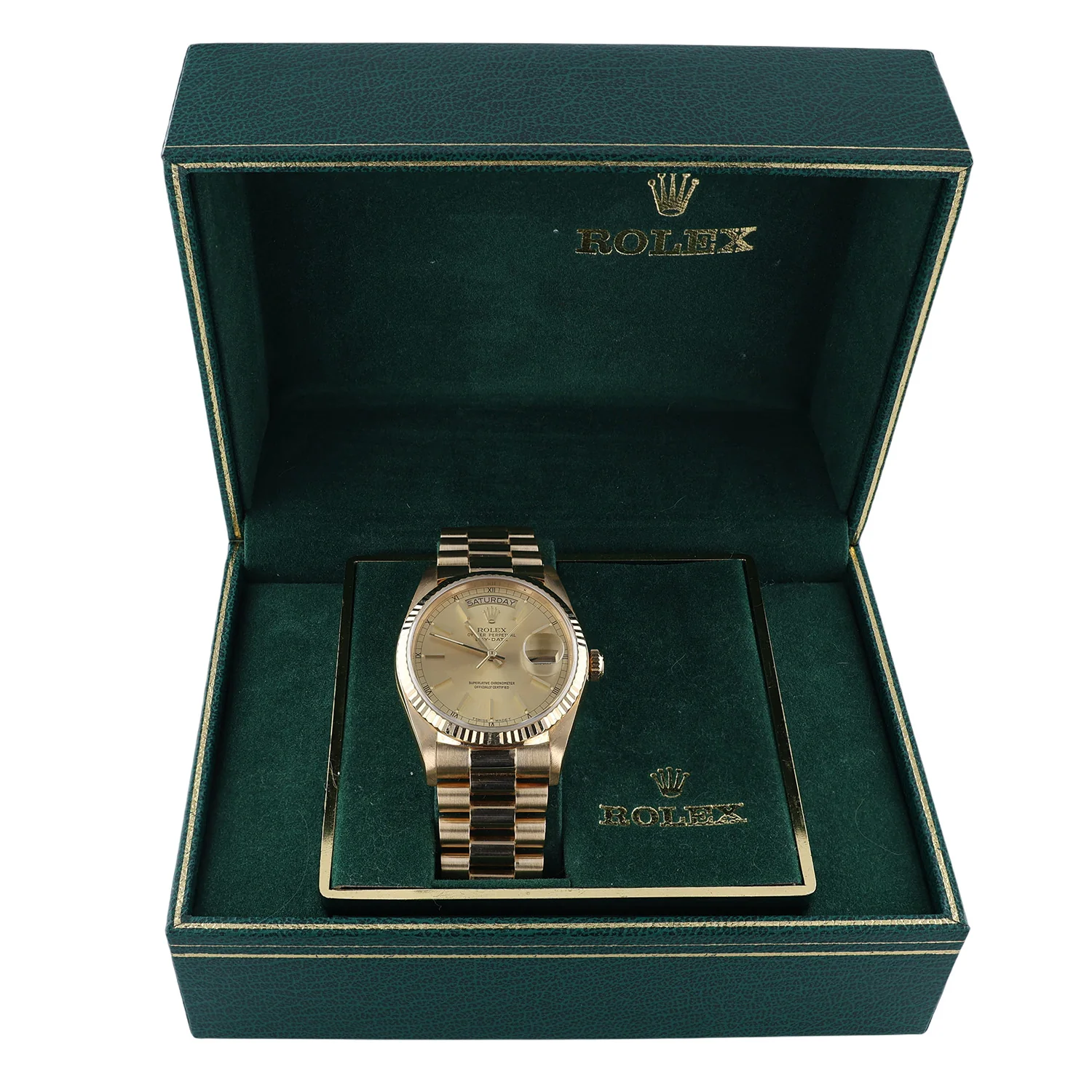 Pre-Owned Rolex 36mm Yellow Gold Day Date Champagne dial President Bracelet Model 18038 - Image 4
