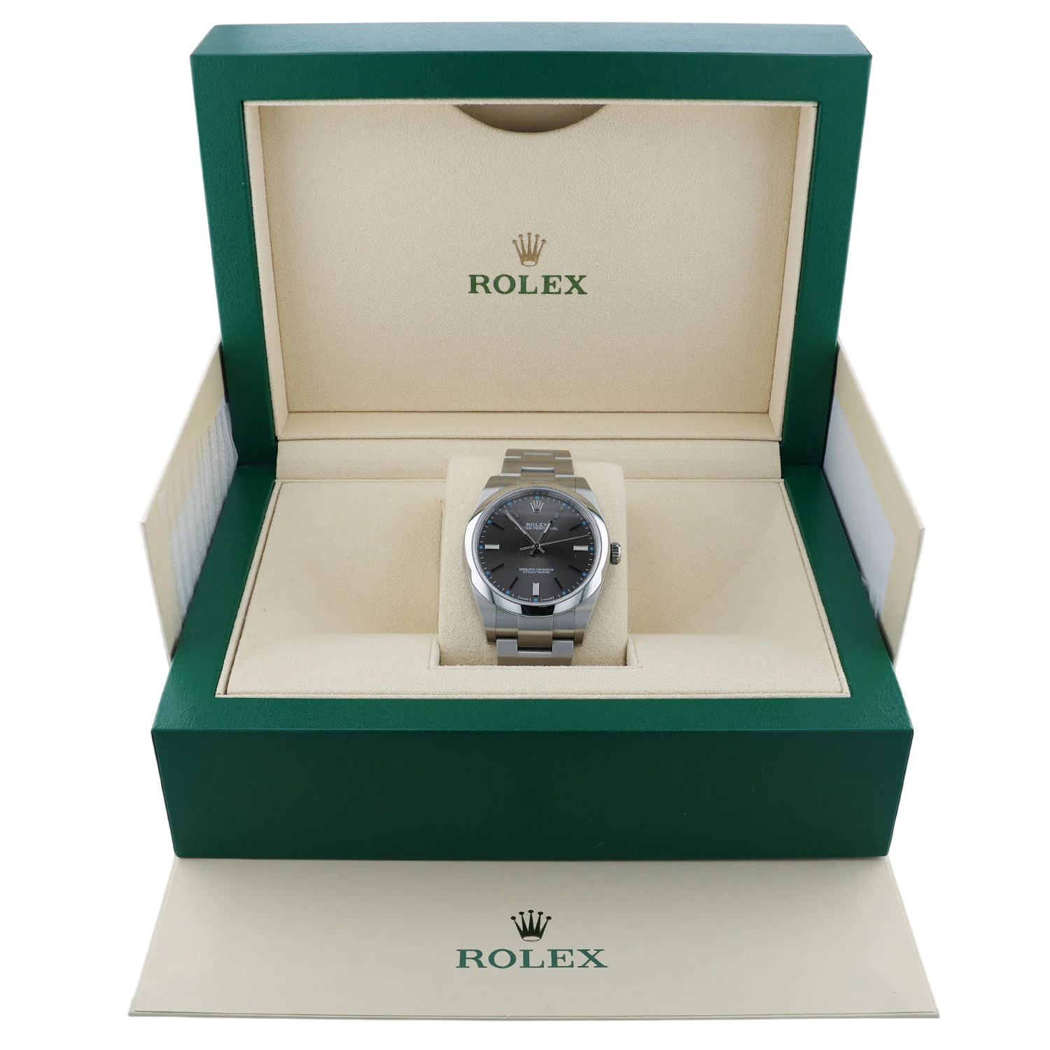 Pre-Owned Rolex 39mm Stainless Steel Oyster Perpetual Dark Rhodium (Discontinued) dial Oyster Bracelet Model 114300 - Image 4