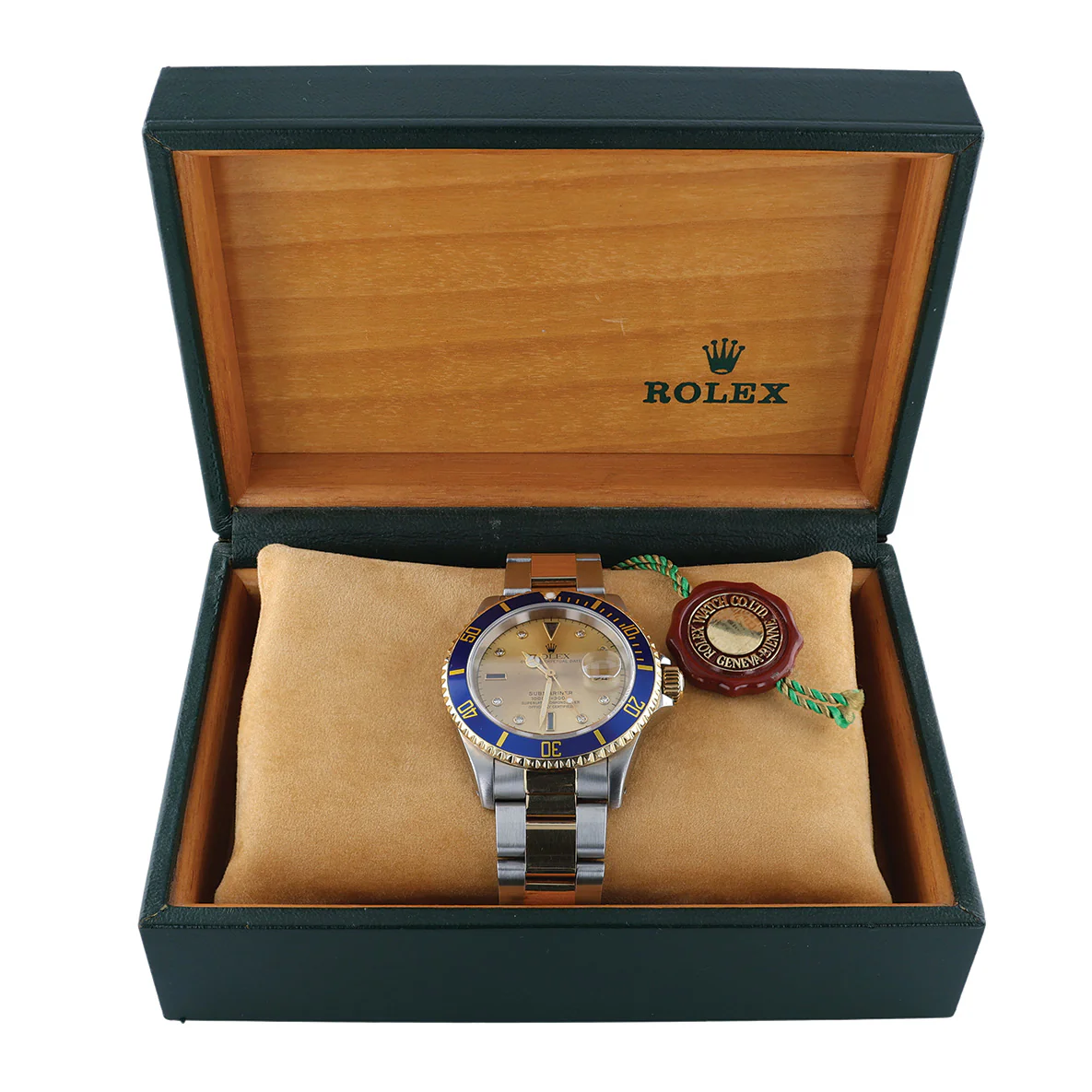 Pre-Owned Rolex 40mm Stainless Steel Yellow Gold Submariner Champagne Serti Dial Oyster Bracelet Model 16613 - Image 3