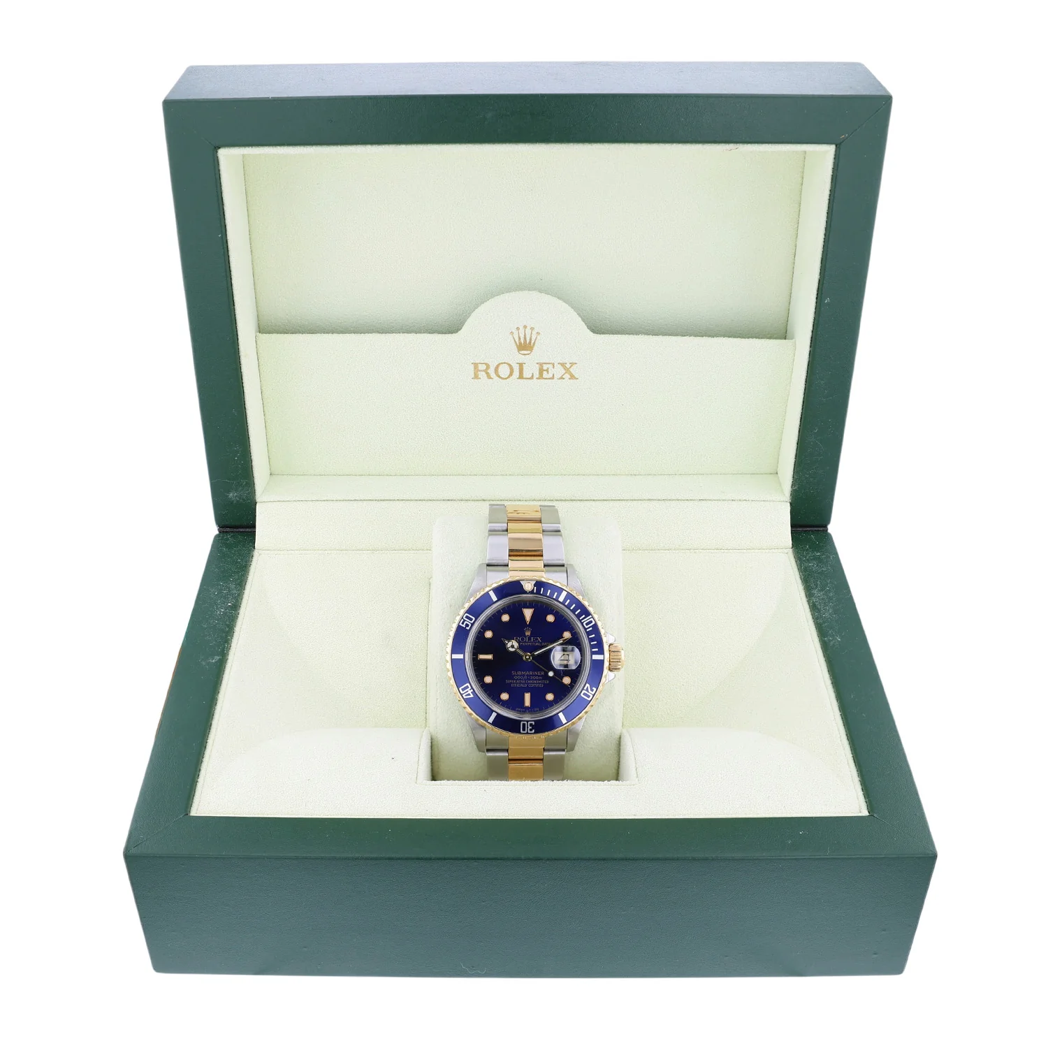 Pre-Owned Rolex 40mm Submariner Stainless Steel Yellow Gold Sunburst Blue dial Oyster Bracelet Model 16803 - Image 4