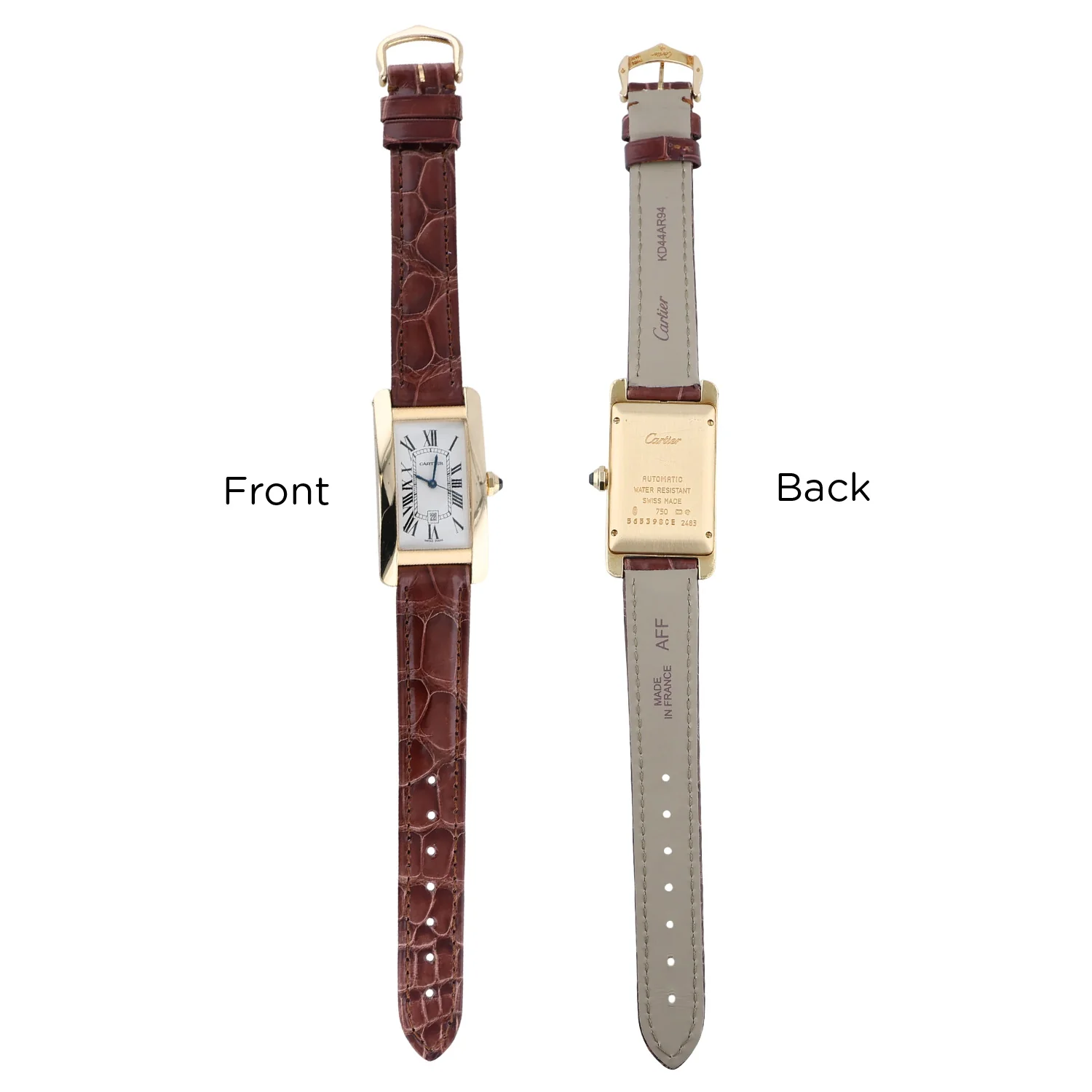 Preowned Cartier Tank Américaine 22.4 x 41.4mm YG on Leather Strap Automatic Model 2483 - Image 3