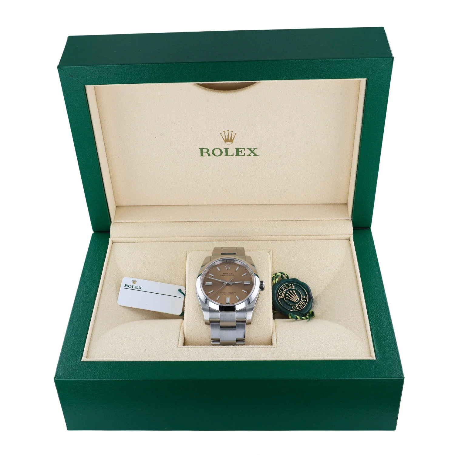 Preowned Rolex 36mm SS Oyster Perpetual White Grape Dial Watch Model 116000 - Image 3