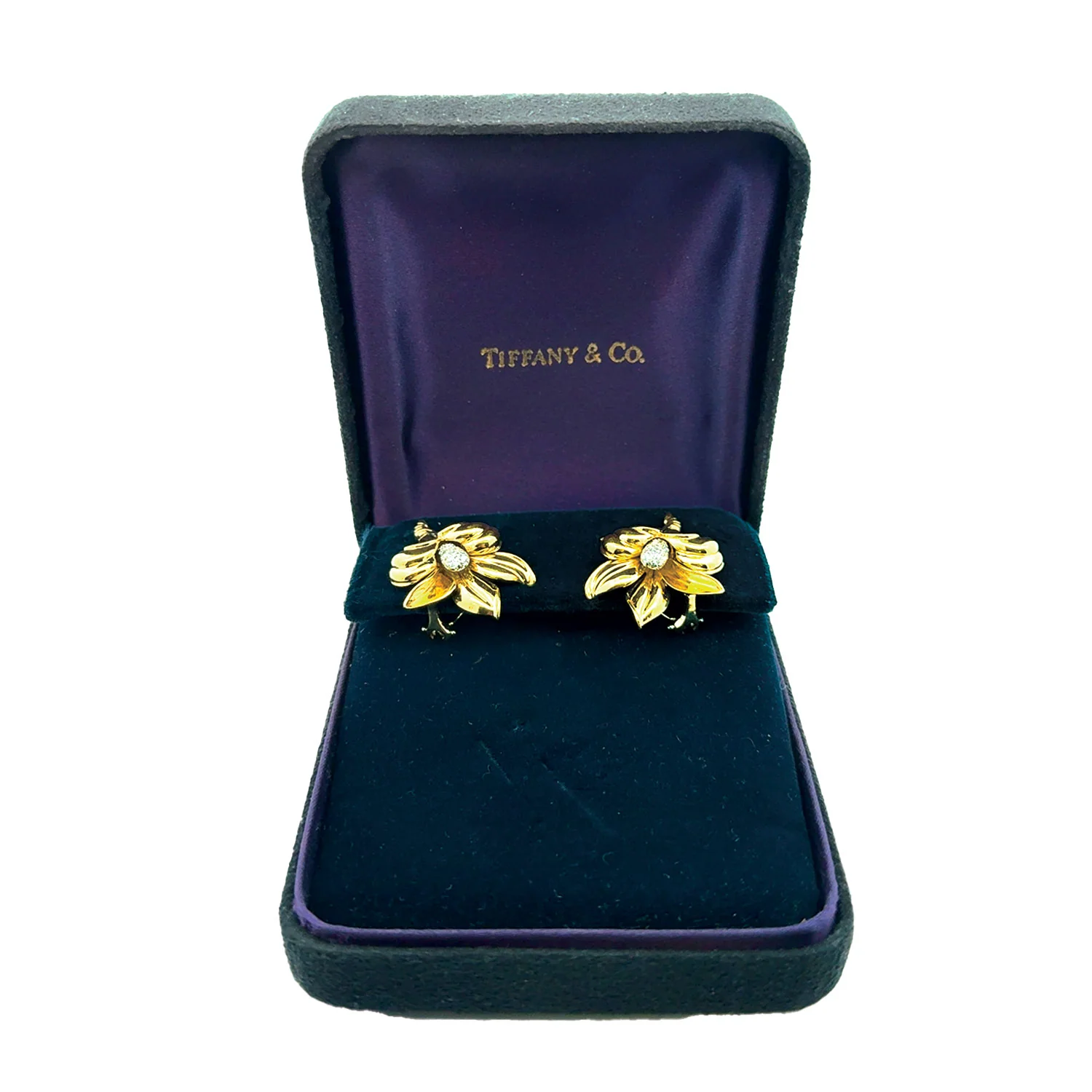 Estate 18K & Platinum Tiffany & Co. Diamond Flower Earrings - Image 3