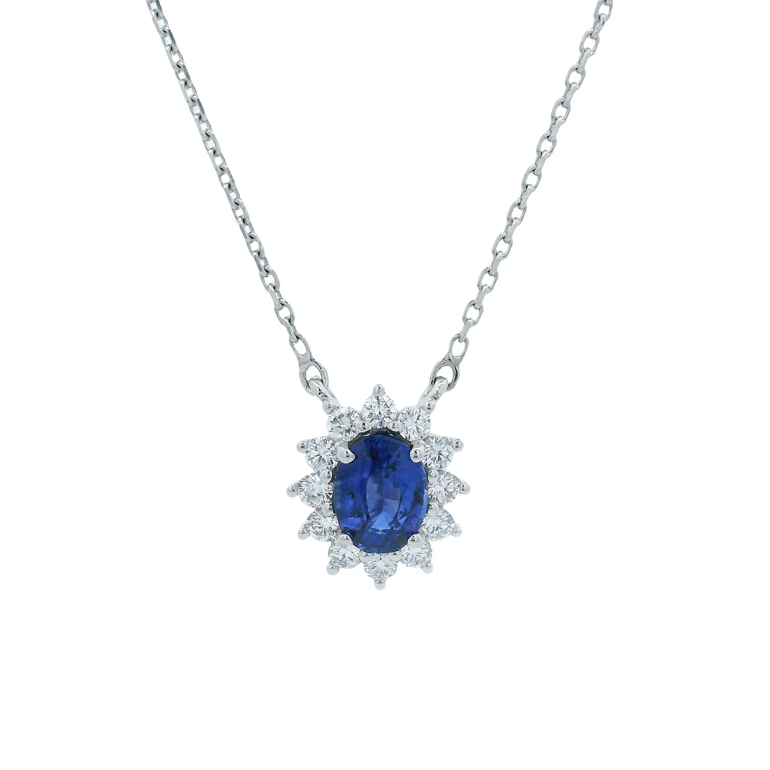 14K Sapphire and Diamond Halo Necklace