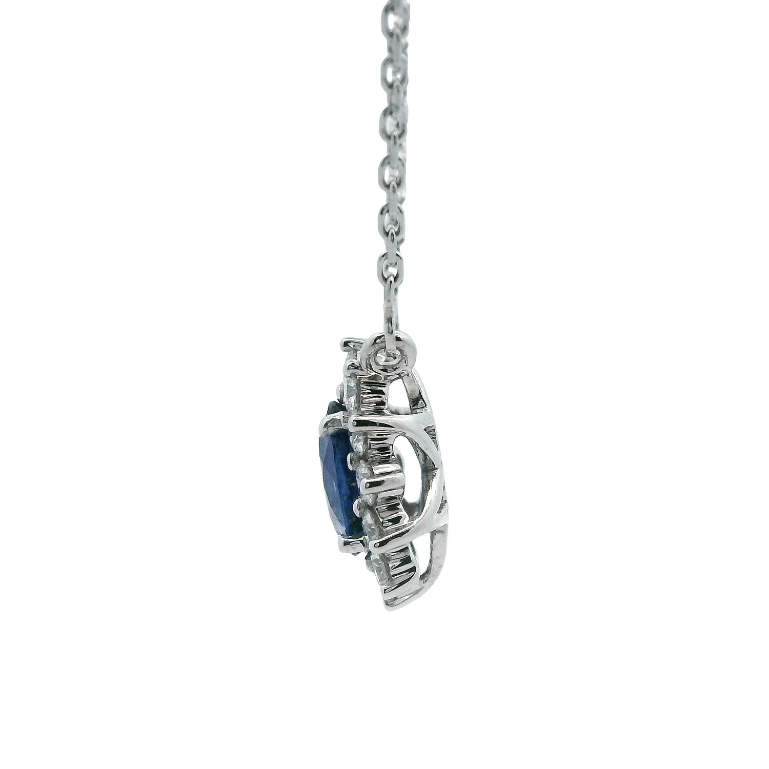 14K Sapphire and Diamond Halo Necklace - Image 2