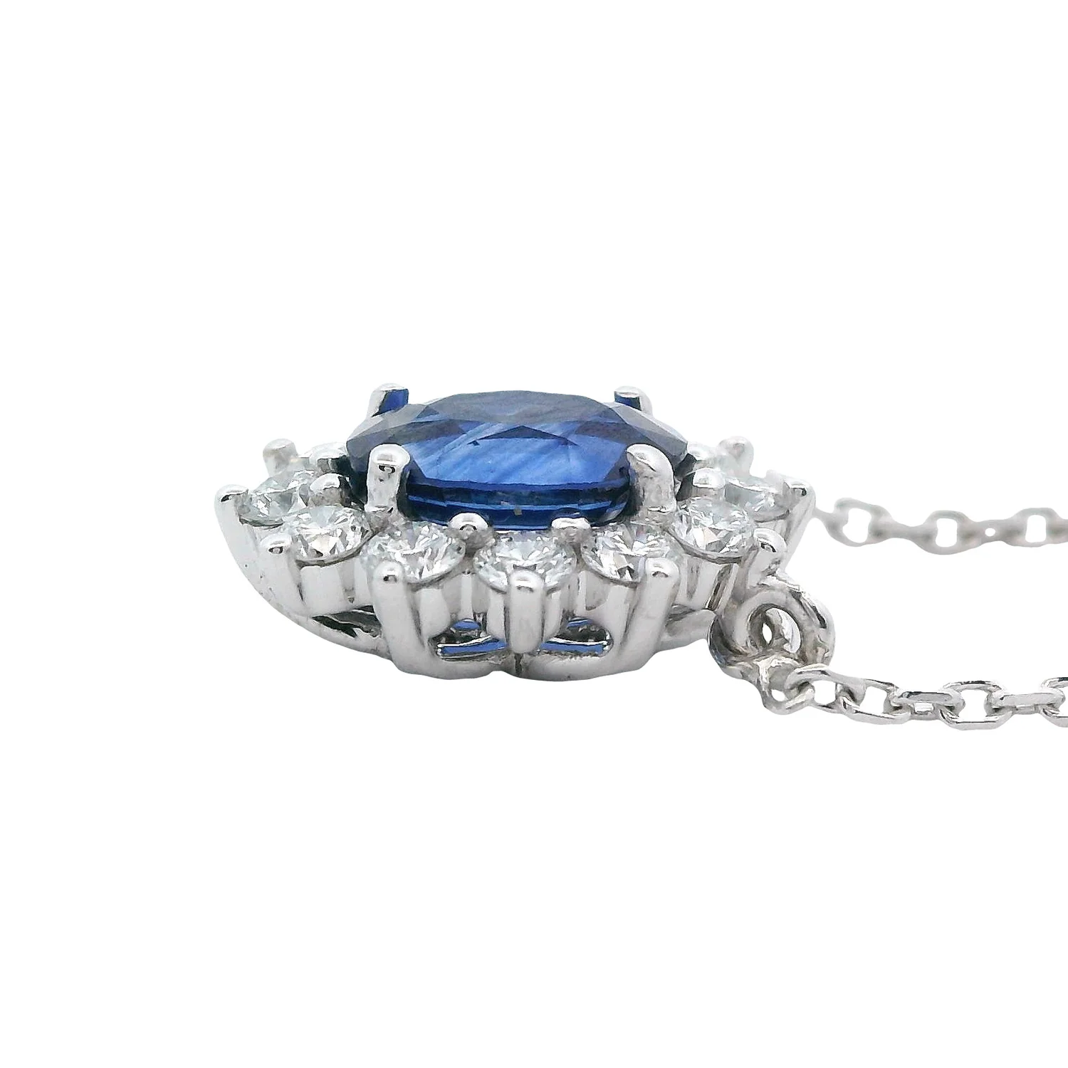 14K Sapphire and Diamond Halo Necklace - Image 3