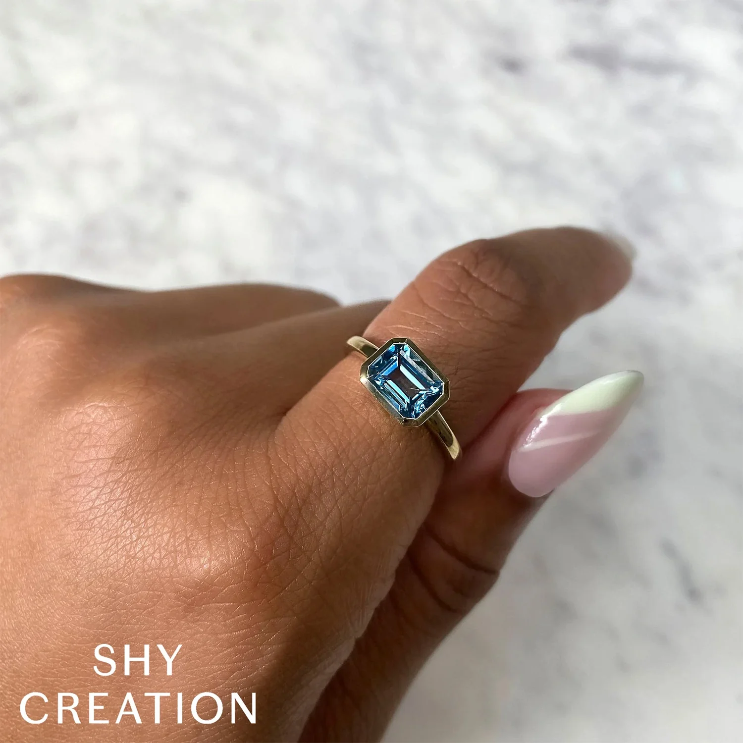 Shy Creation 14K Blue Topaz Ring - Image 2