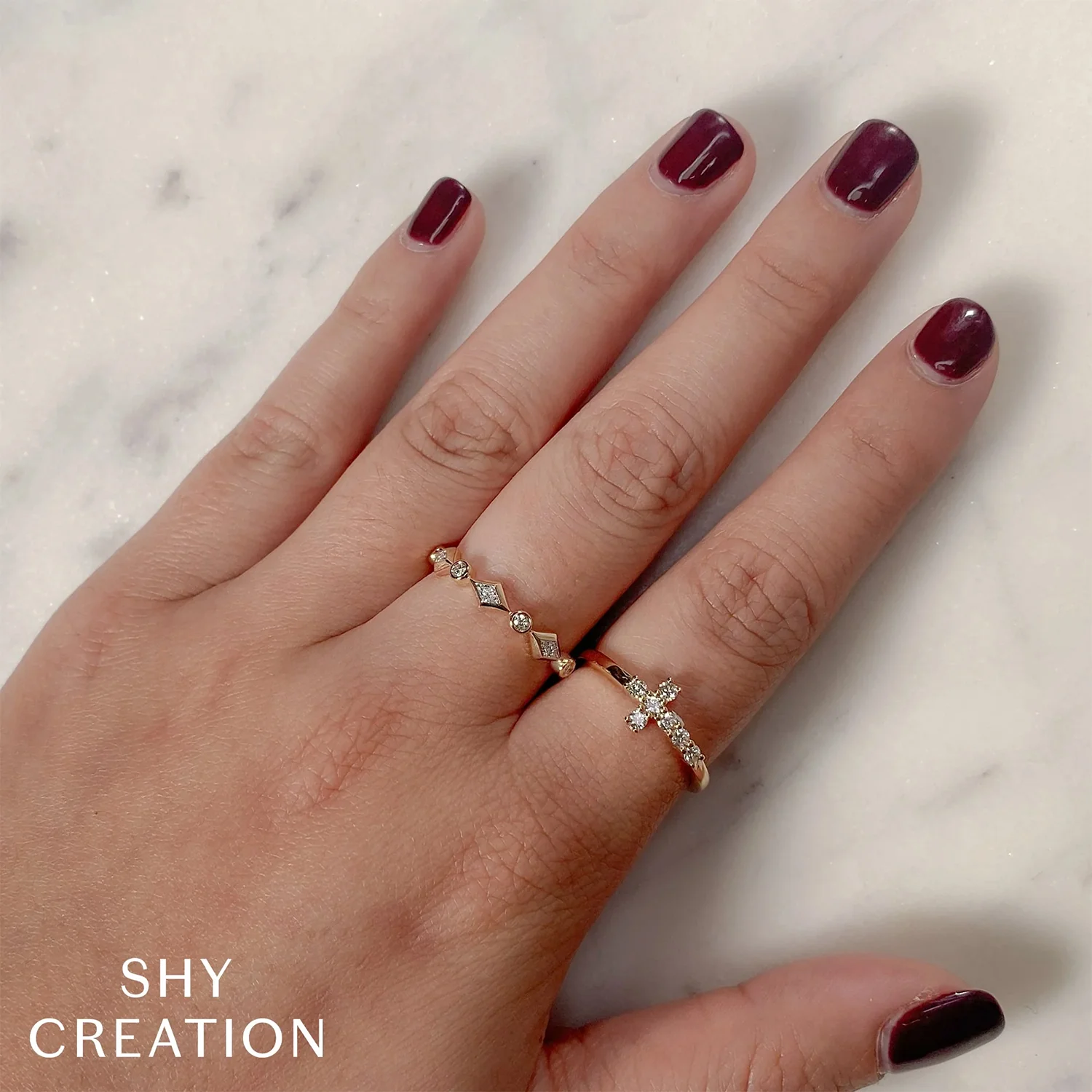 Shy Creation 14K Alternating Diamond Geo Bezel Ring - Image 2
