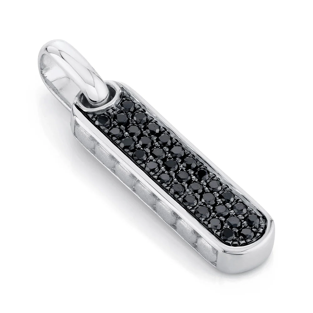 Shy Creation 14K Black Diamond Bar Dog Tag Pendant - Image 2