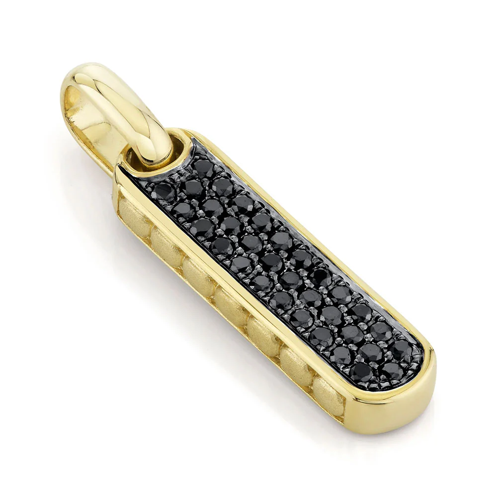 Shy Creation 14K Black Diamond Bar Dog Tag Pendant - Image 2
