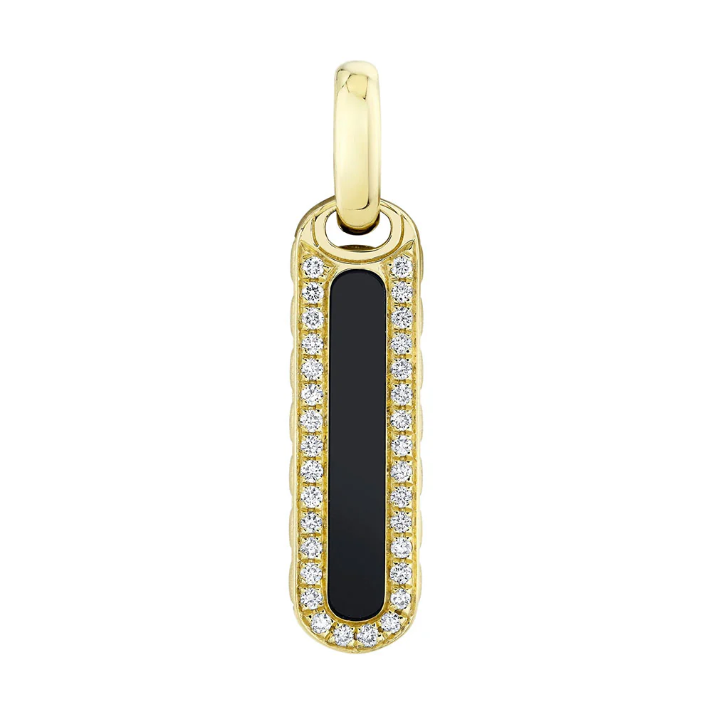Shy Creation 14K Black Onyx and Diamond Bar Dog Tag Pendant