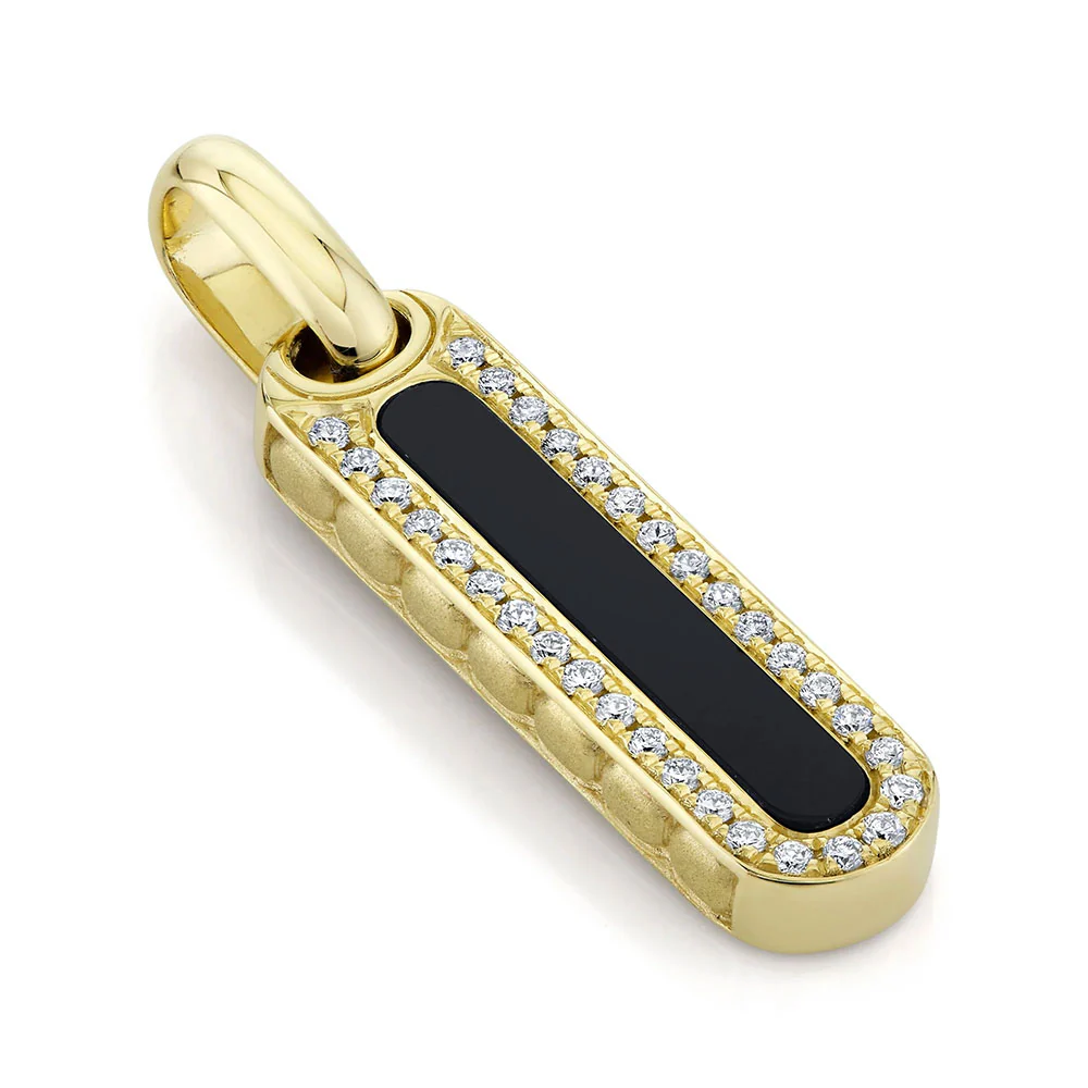 Shy Creation 14K Black Onyx and Diamond Bar Dog Tag Pendant - Image 2