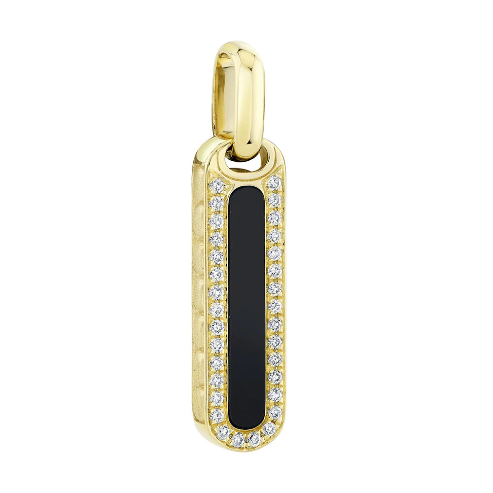 Shy Creation 14K Black Onyx and Diamond Bar Dog Tag Pendant - Image 3