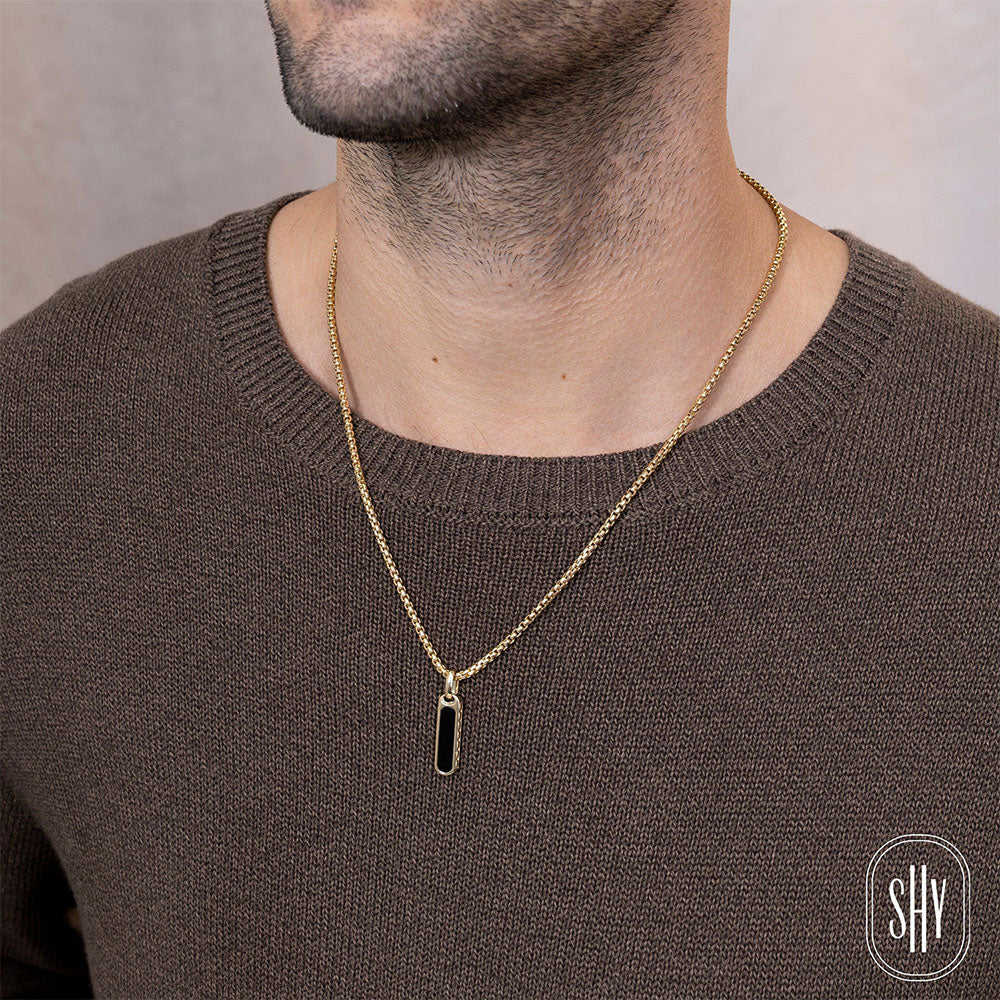 Shy Creation 14K Black Onyx Bar Dog Tag Pendant - Image 4