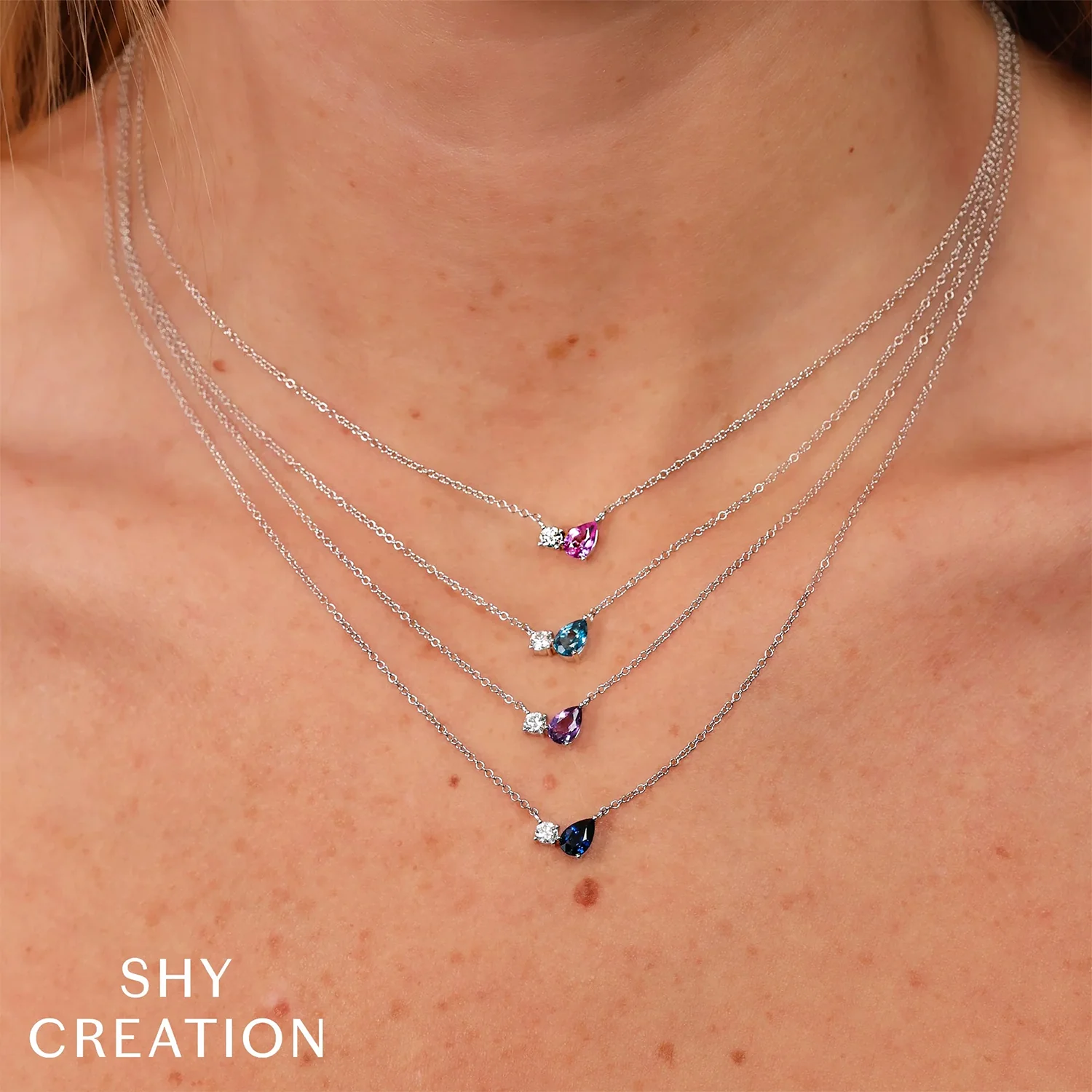 Shy Creation 14K Blue Sapphire and Diamond Duo Necklace - Image 2