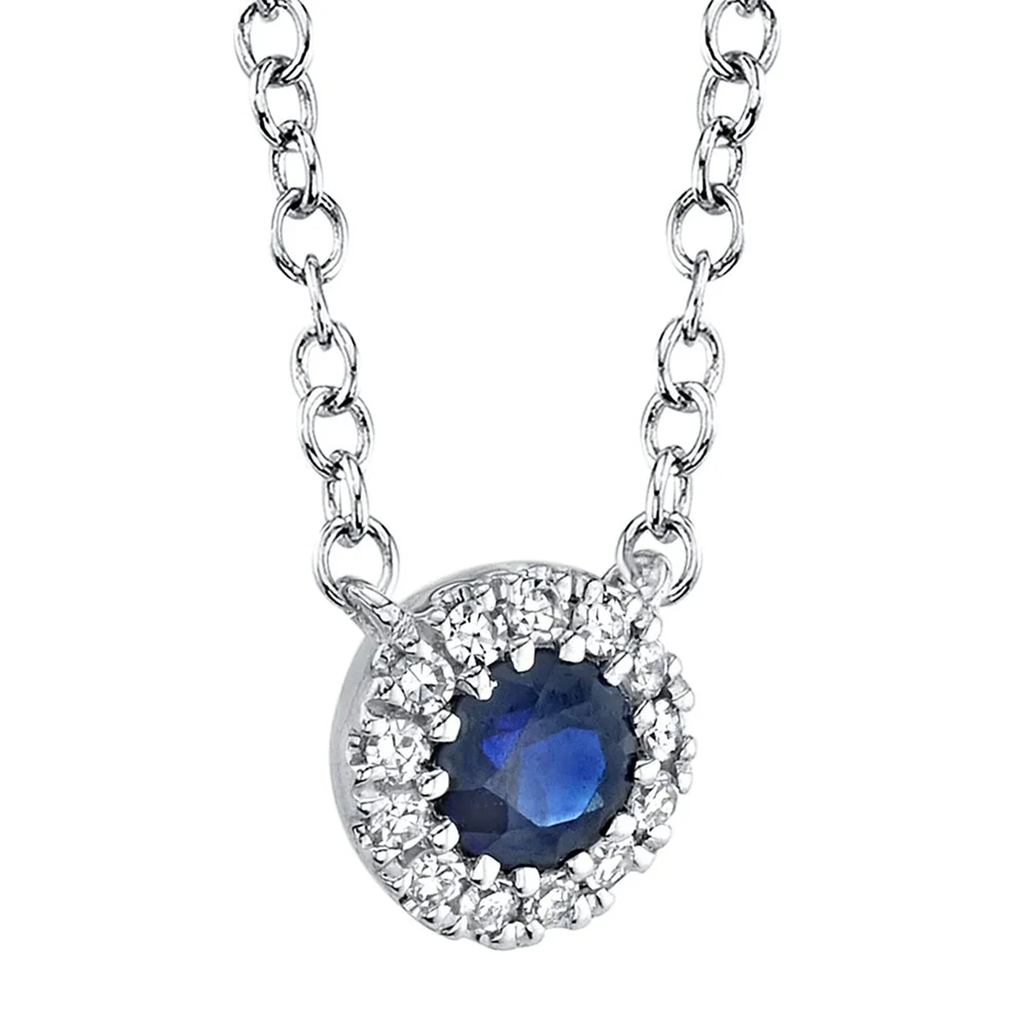 Shy Creation 14K Sapphire and Diamond Halo Necklace - Image 4