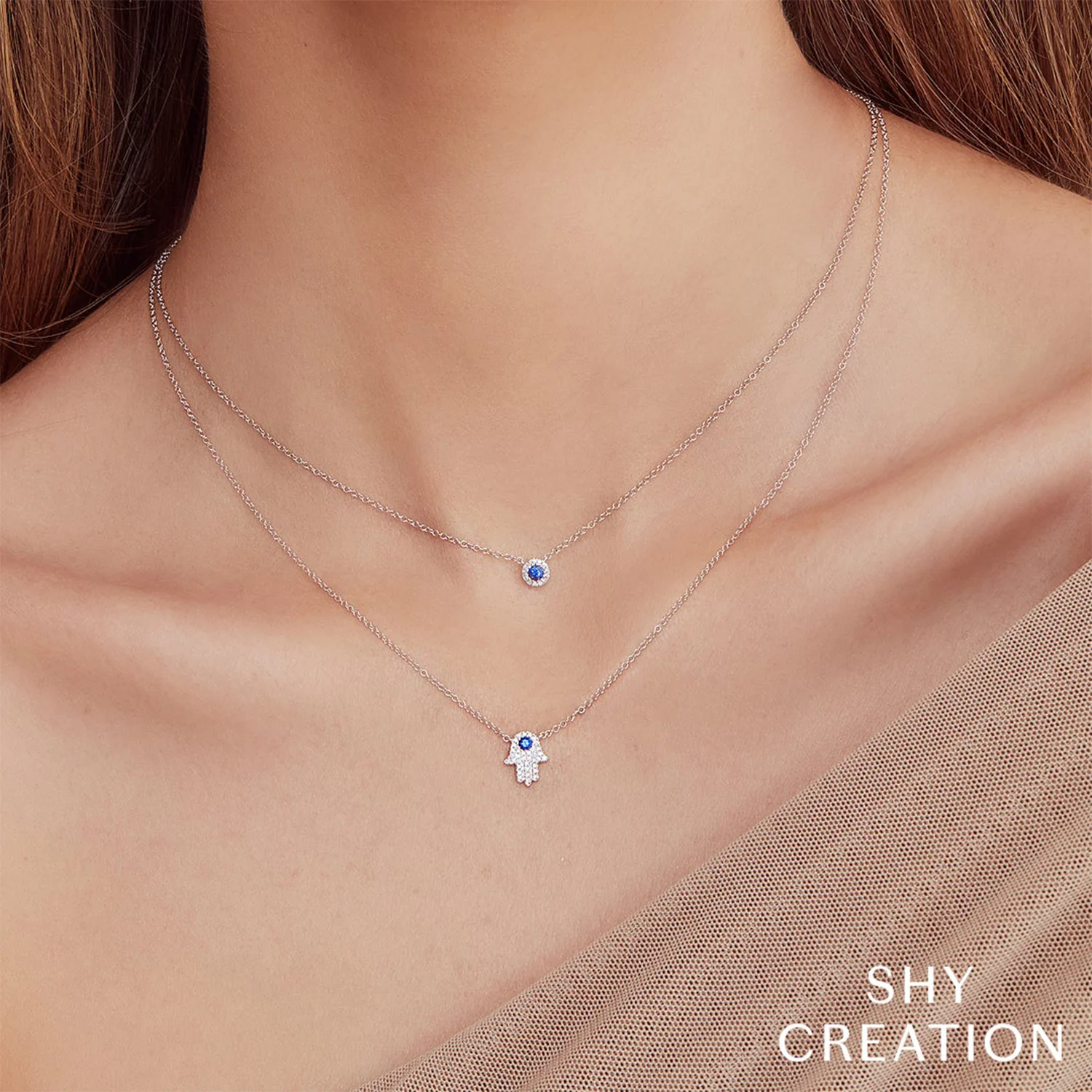 Shy Creation 14K Sapphire and Diamond Halo Necklace - Image 6