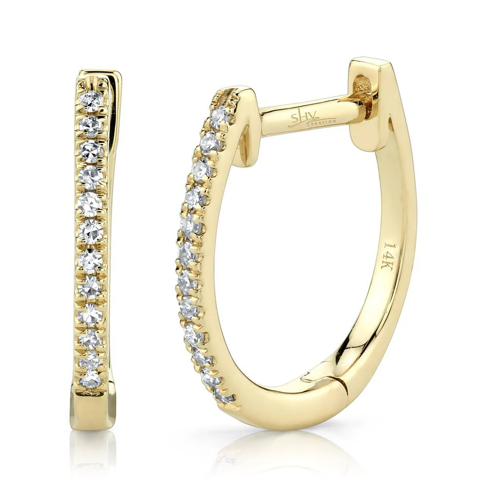Shy Creation 14K Classic Diamond Huggie Earrings - Image 2