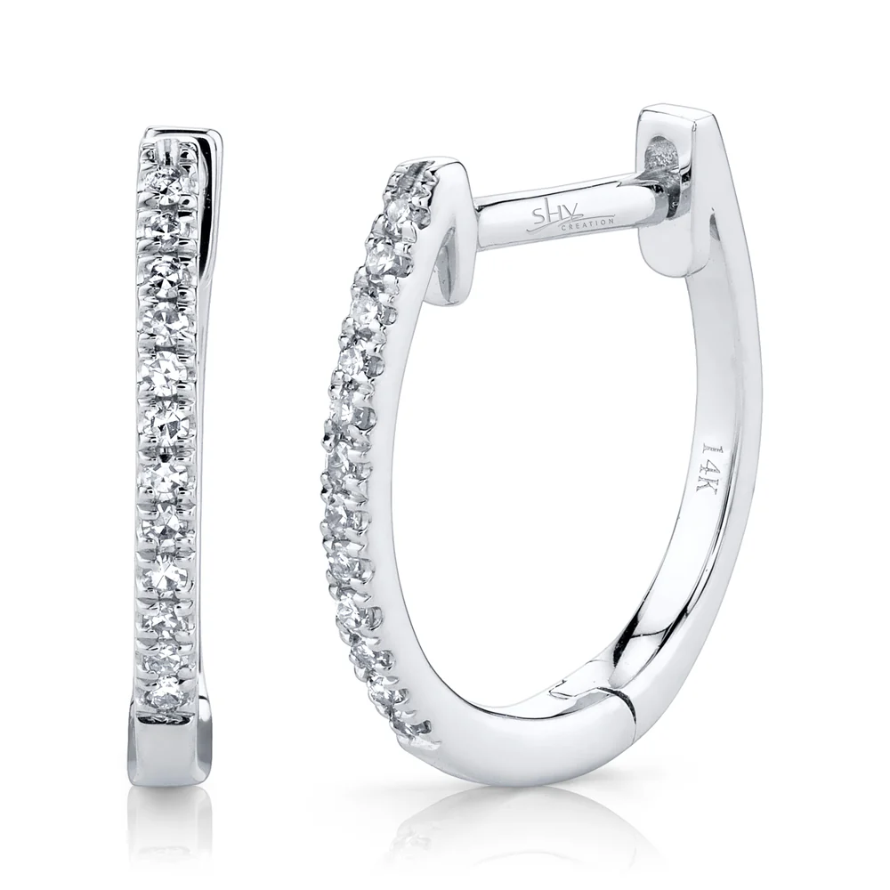 Shy Creation 14K Classic Diamond Huggie Earrings
