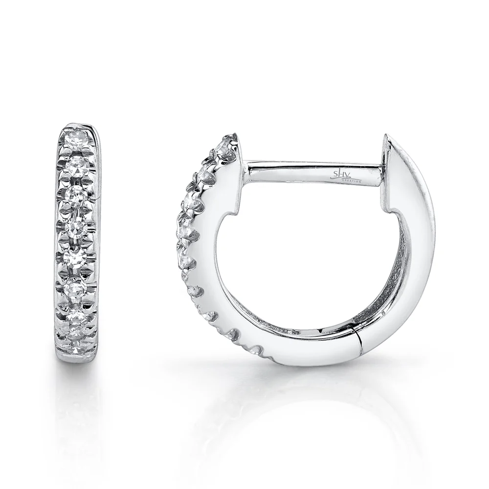 Shy Creation 14K Classic Diamond Huggie Earrings - Mini