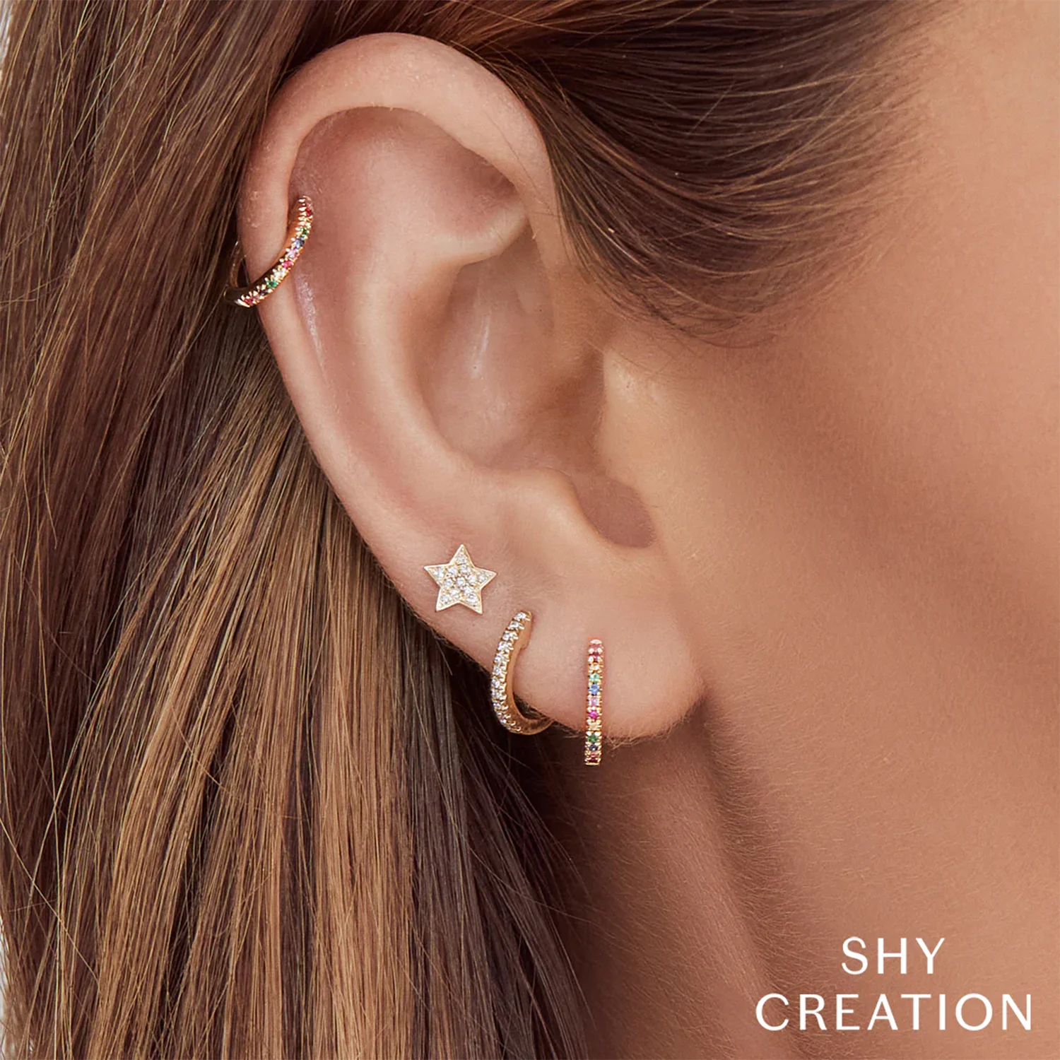 Shy Creation 14K Classic Diamond Huggie Earrings - Small - Image 2