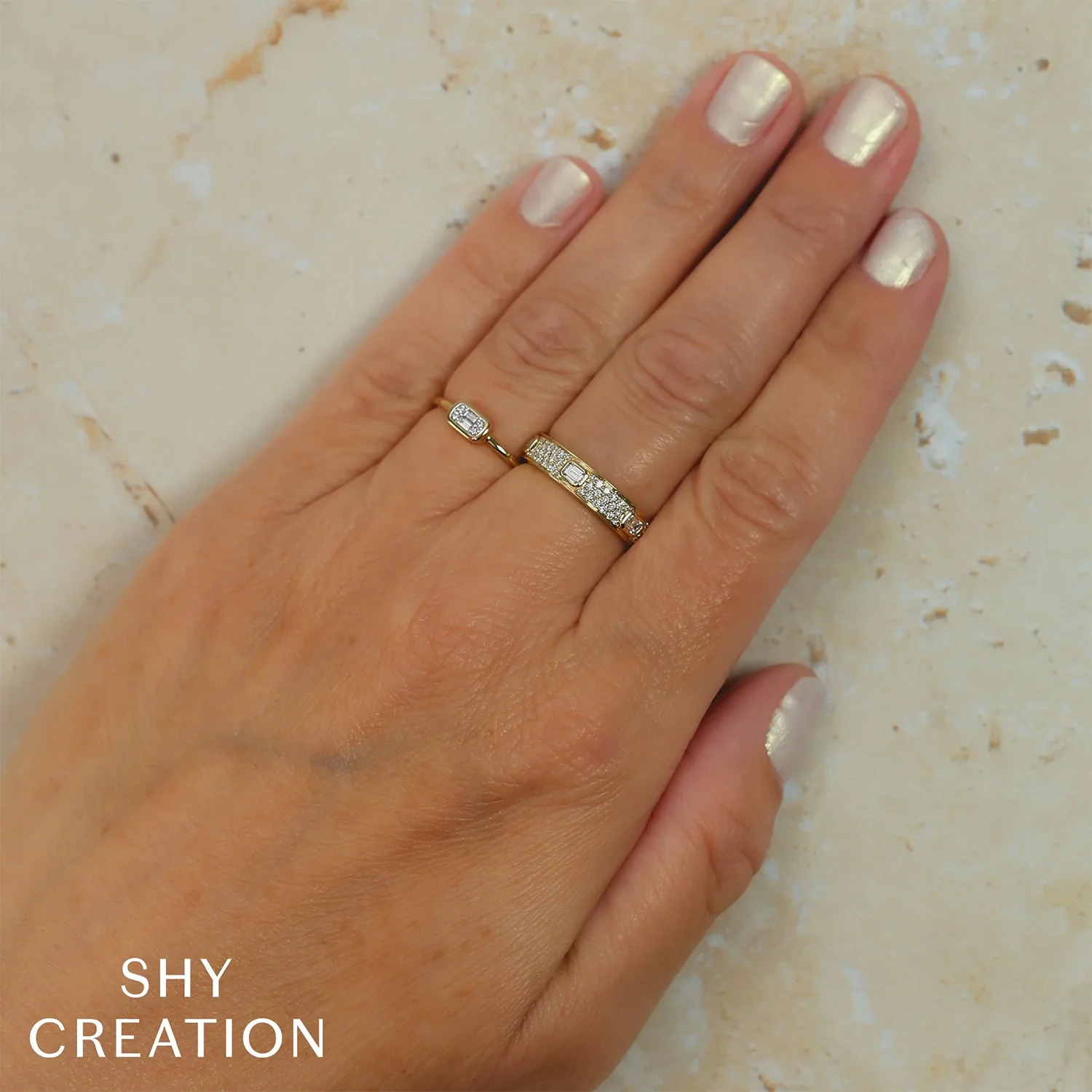 Shy Creation 14K Diamond Baguette Bezel Ring - Image 2