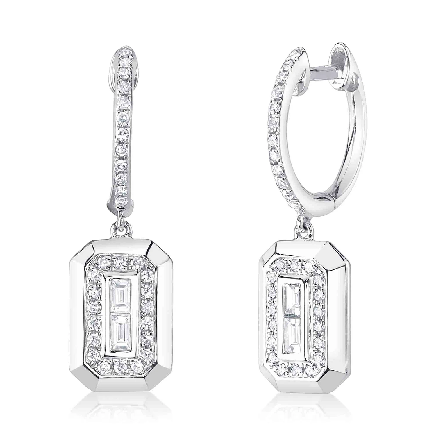 Shy Creation 14K Diamond Baguette Bezel Huggie Earrings