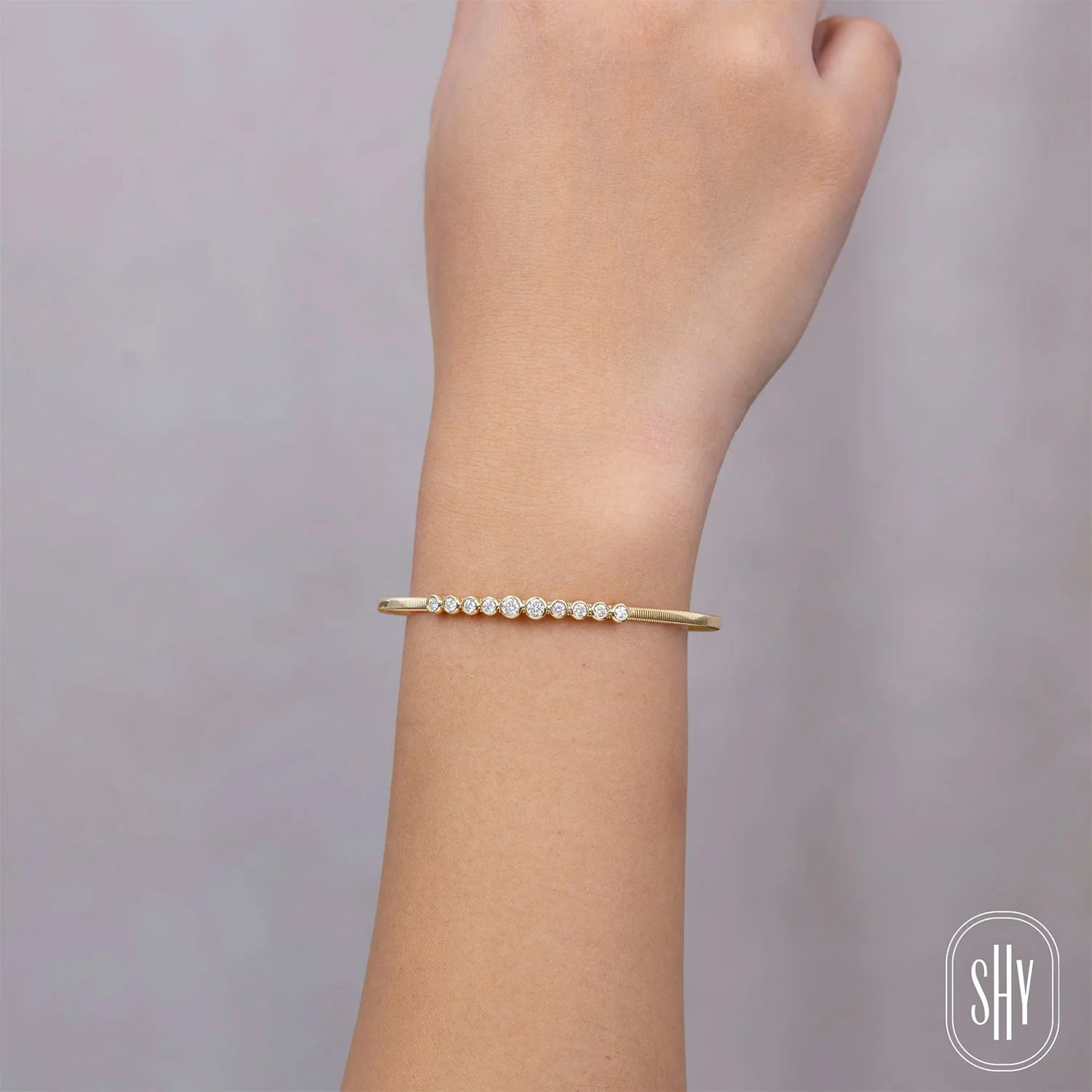 Shy Creation 14K Diamond Bezel Bangle - Image 2