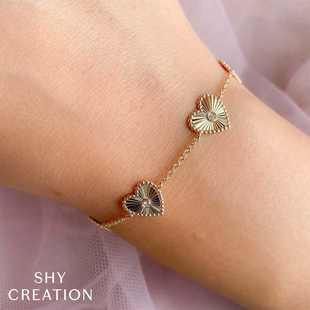 Shy Creation 14K Diamond Bezel Heart Bracelet - Image 2