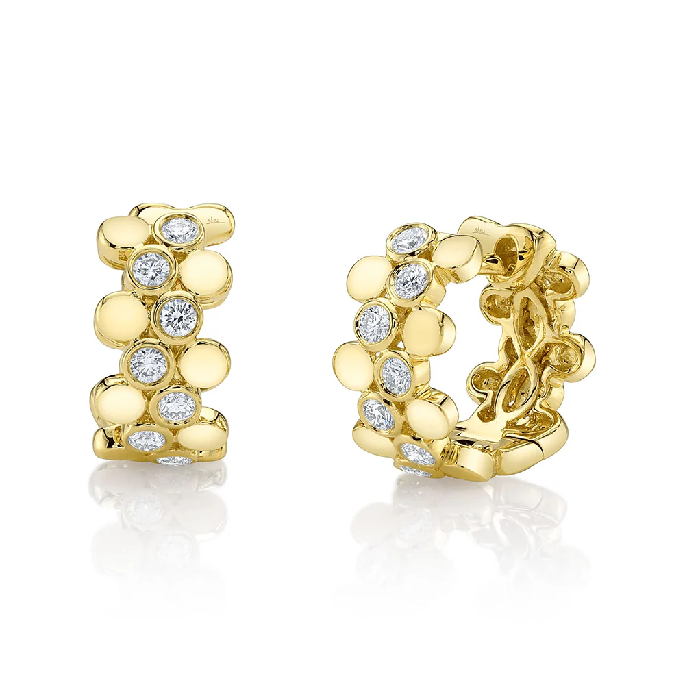 Shy Creation 14K Diamond Bezel Huggie Earrings