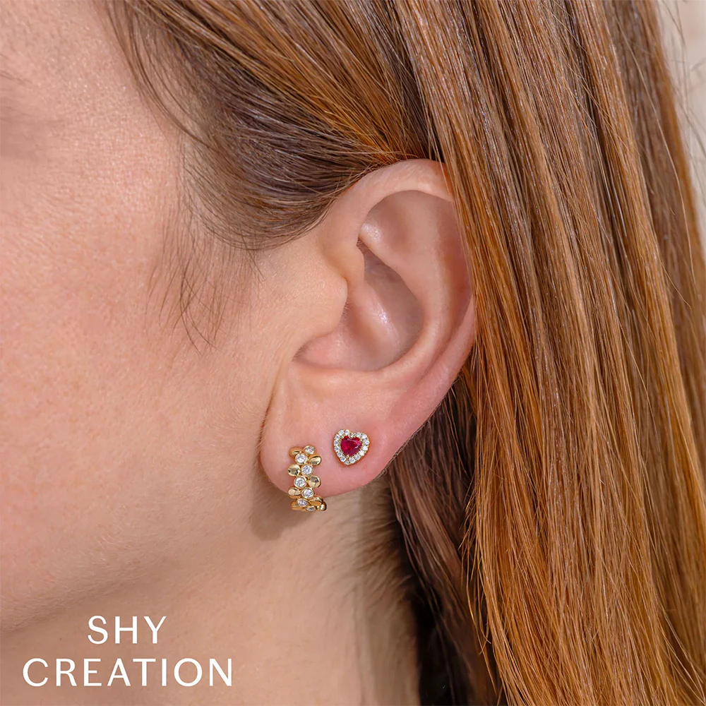 Shy Creation 14K Diamond Bezel Huggie Earrings - Image 2